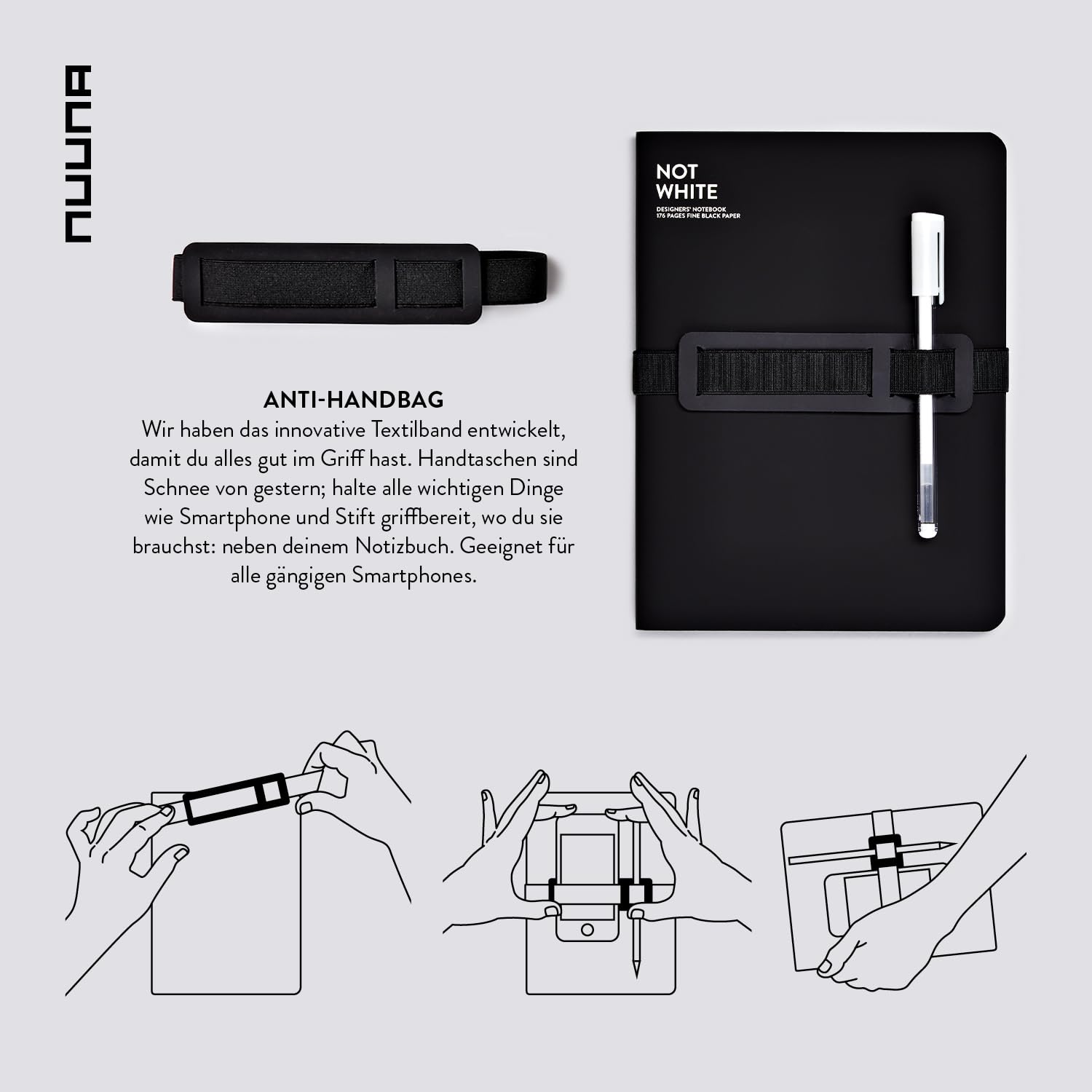 Nuuna Notizbuch A5+ Not White L Light - Schwarz, Leder schwarz