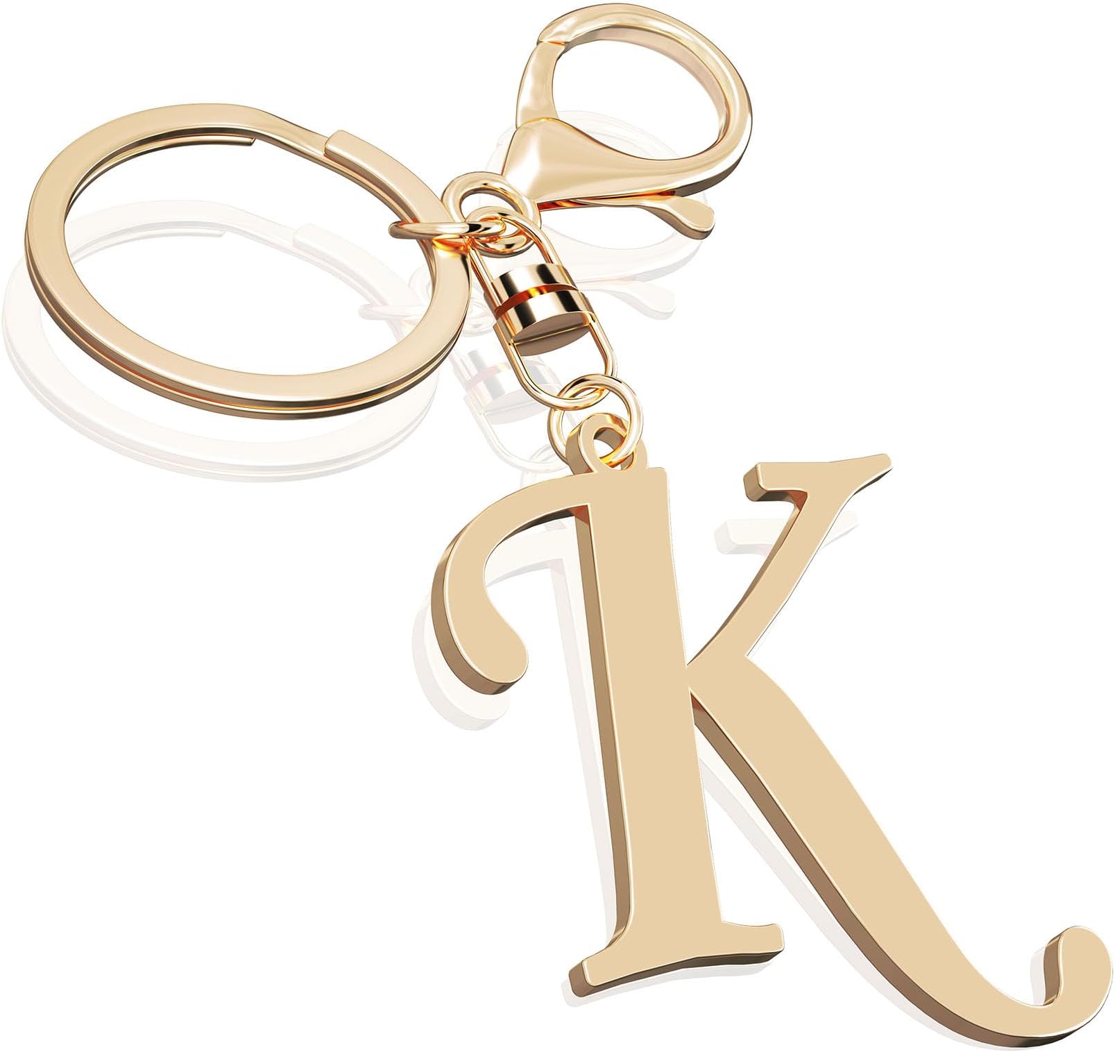 Cute Stainless Steel Gold Initial Letter Keychain for Women Girl, Charms for Key Handbag Backpack Bag, Personalized Gift