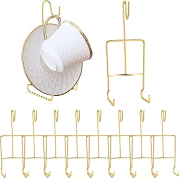 8Pcs Coffee Cup Holder, Stainless Steel Tea Cup and Saucer Display Stand, Elegant Vintage Metal Tea Service Display Rack for Kitchen Plate, Teapot, Coffee Mug