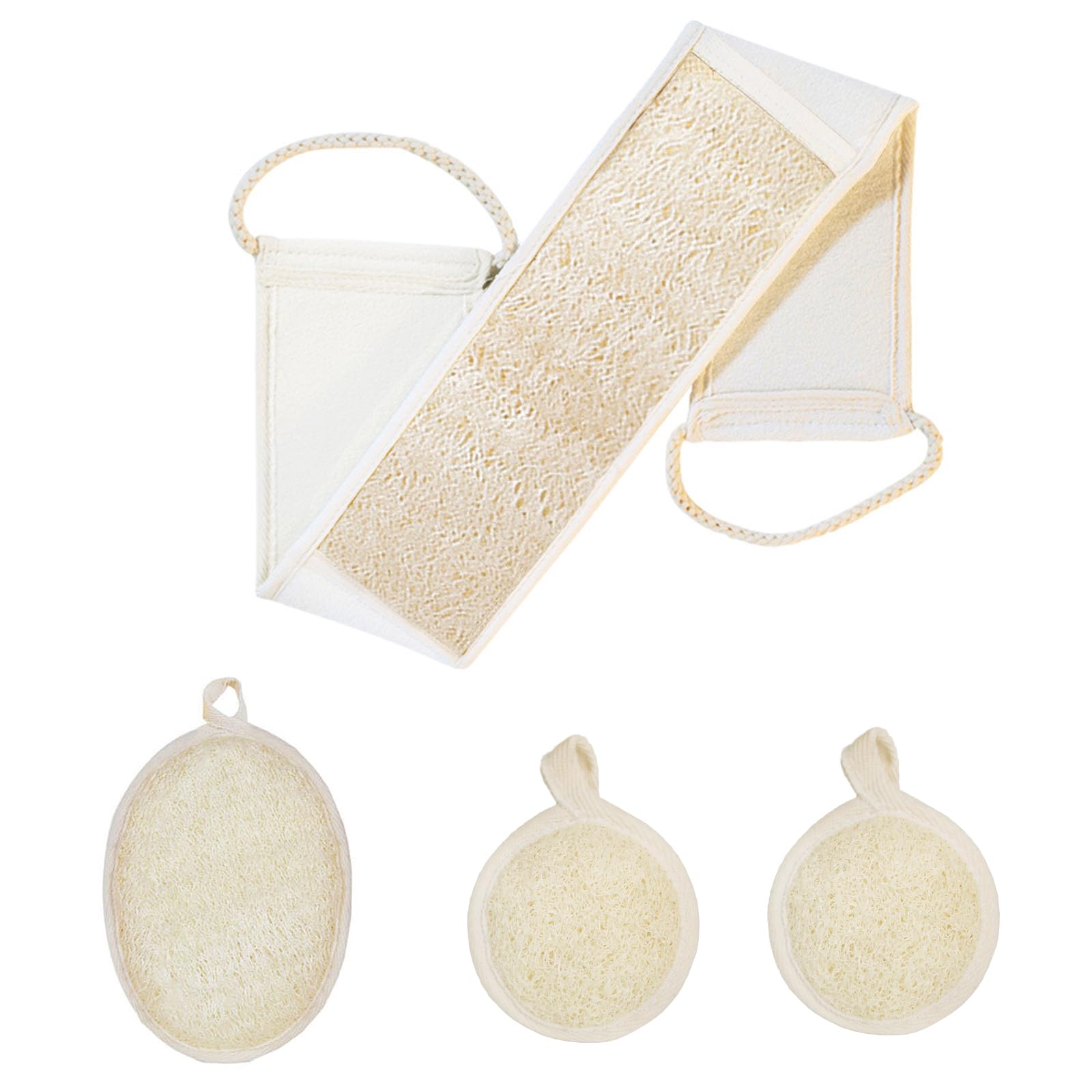 Esponja exfoliante corporal de lufa natural (paquete de 4), almohadilla facial de lufa natural para baño y ducha, para mujeres y hombres, fabricada con almohadillas de lufa ecológicas y