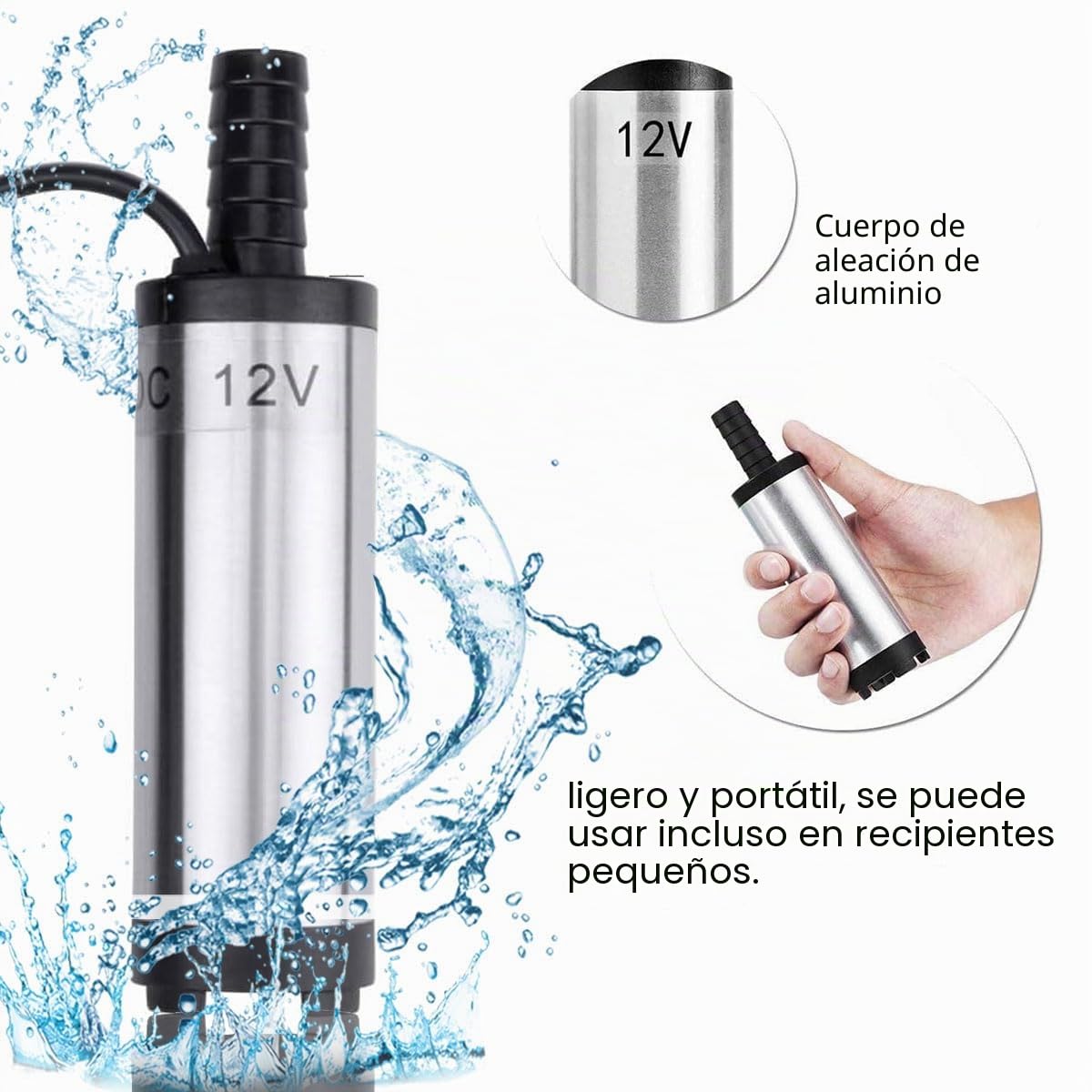 Kingkind Sun 12 V Bomba sumergible eléctrica diésel con red de filtro y manguera de 3 m para vehículo, caravana, camión, caravana, barco marino