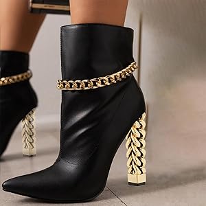 Women's Chunky Heel Ankle Booties - Shiny Dress Boots For Wedding & Party Wear