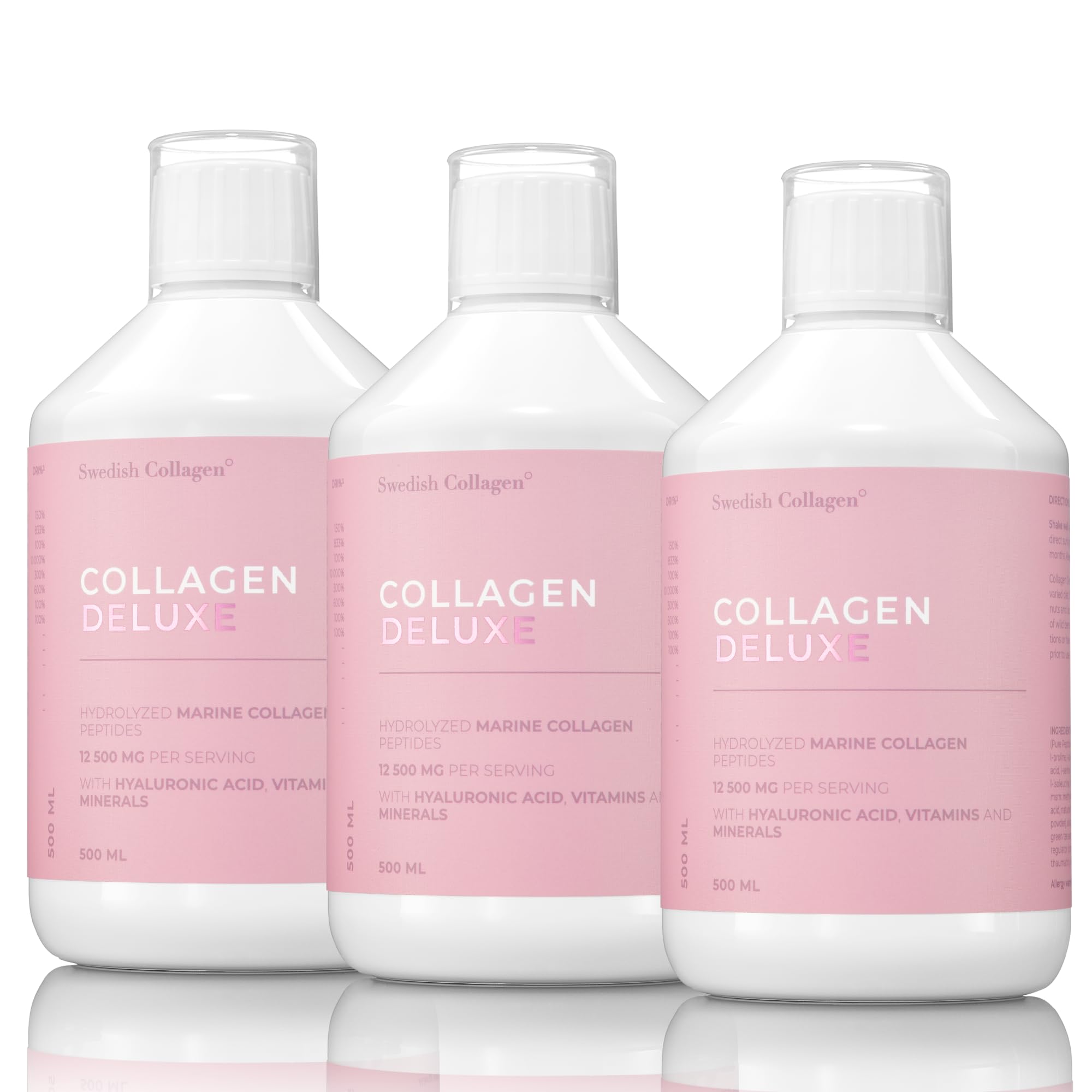 Collagen Deluxe 500ml x 3 I 8 Week Bundle I 12500 mg Marine Collagen (Type I & III) I Hyaluronic Acid, Biotin, Vitamin C I Sugar-Free - 8 Week Supply