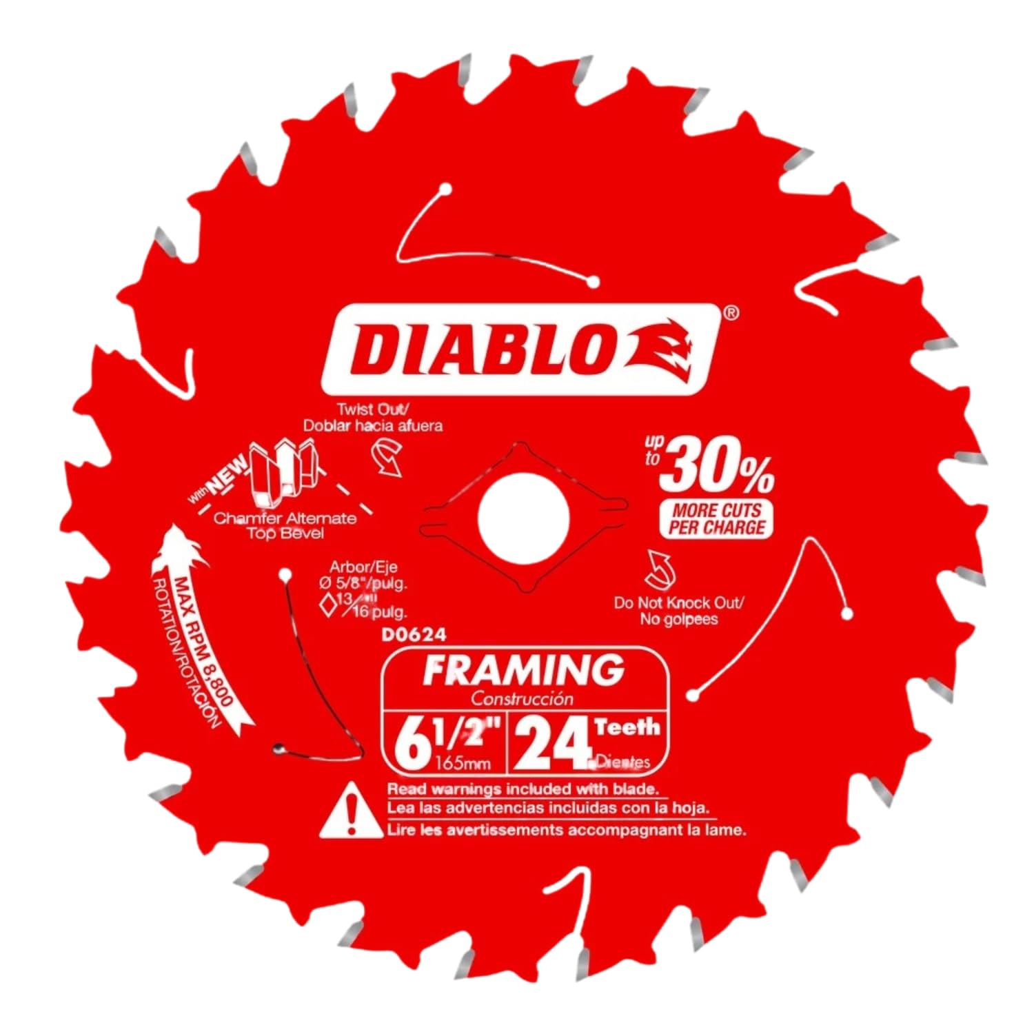 Diablo Framing Saw Blade for Wood - TiCo Hi-Density Carbide, Non-Stick Perma-Shield Coating, 6-1/2" Diameter, 24 Teeth, .059" Kerf - D0624X