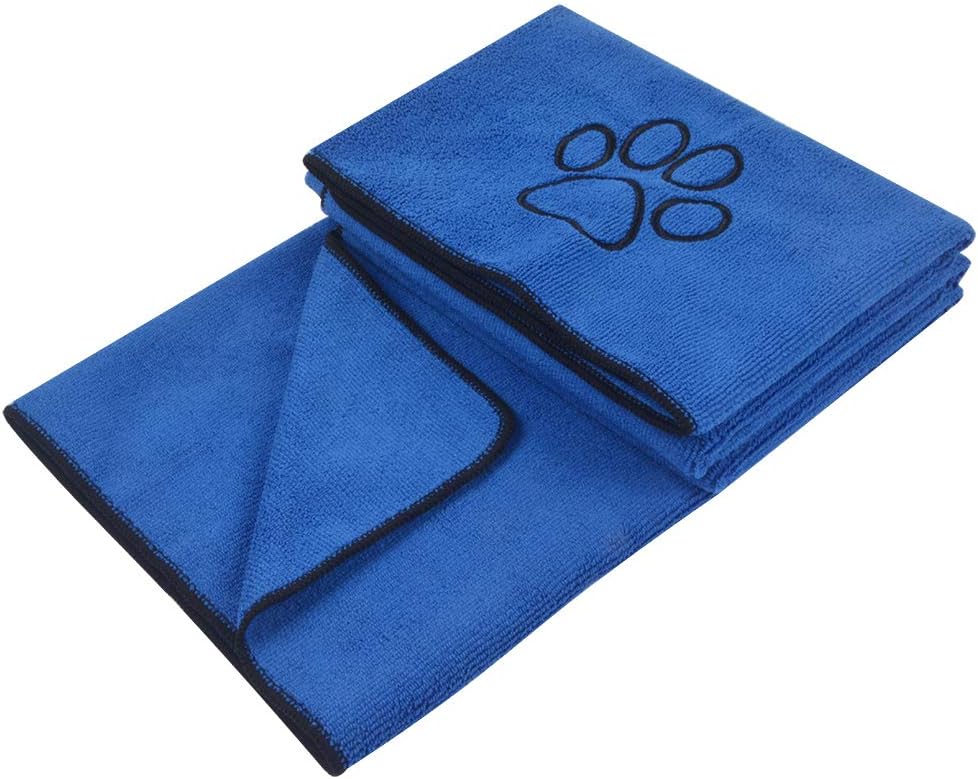 KinHwa Microfibre Dog Towels Large 127cm x 76cm Super Absorbent and Quick Dry Pet Towels for Bath Dogs Cats with Embroidered Paw Print Dark-blue