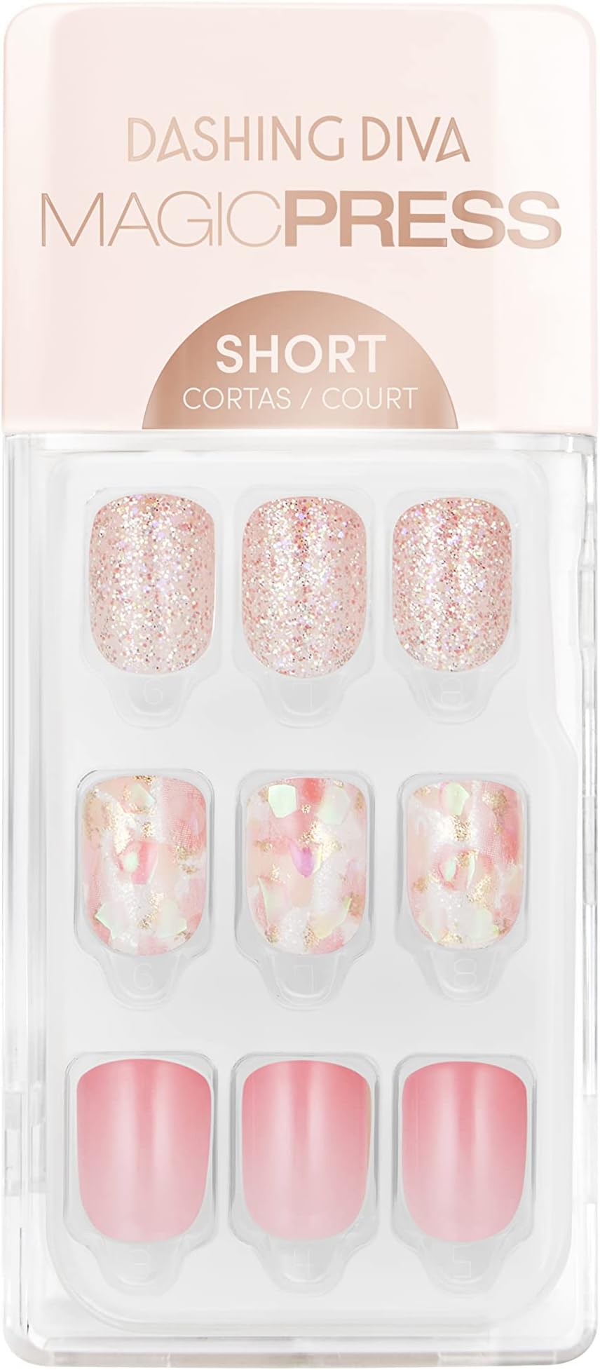 Dashing Diva Magic Press Nails - Pink Passion | Short, Square Shaped Press On Nails | Long Lasting Stick On Gel Nails | Lasts Up to 7 Days | Contains 30 Stick On Nails, 1 Prep Pad, 1 File