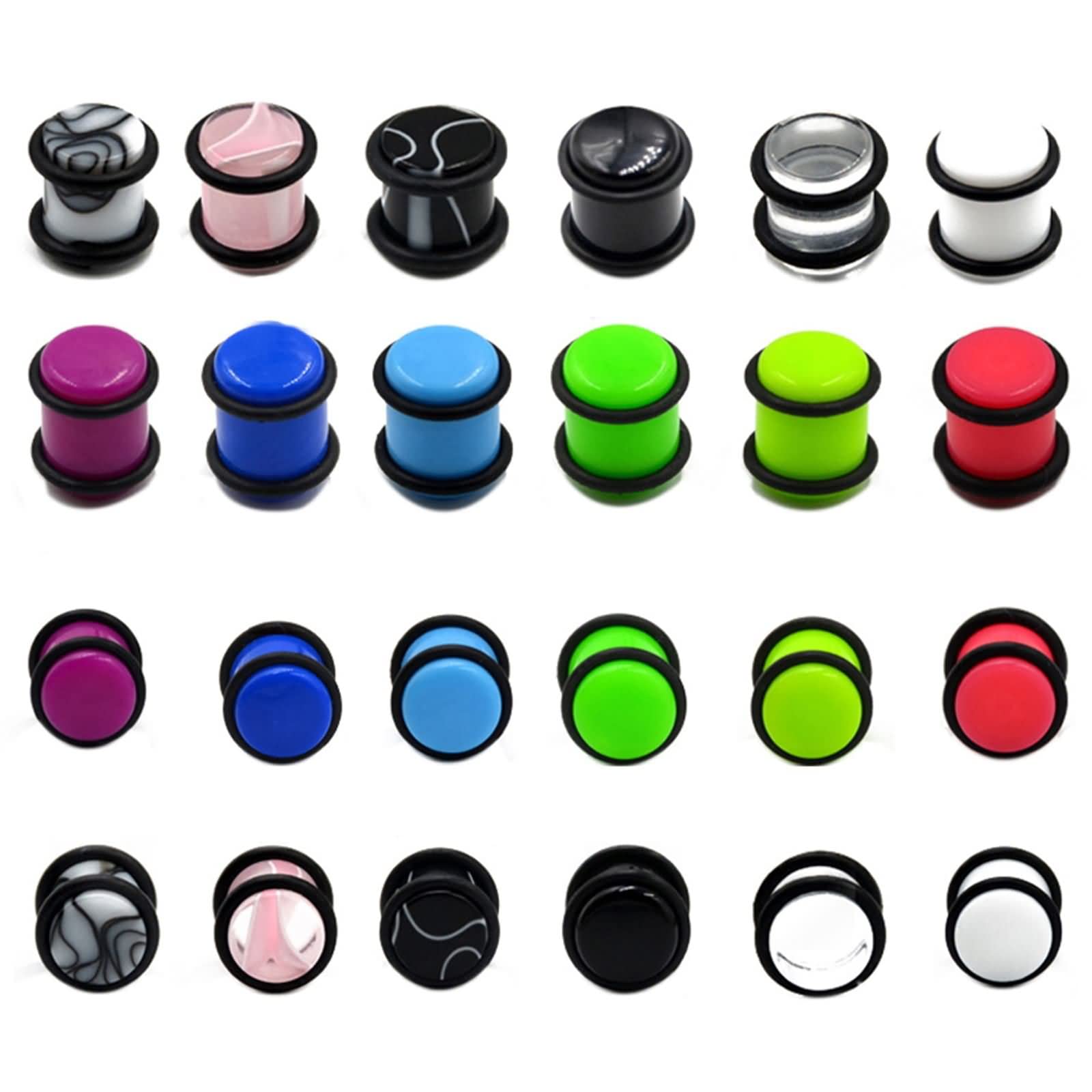 YCTTKDD Messgerät-Ohrringe, Acryl, Verschiedene Größen, Damen-Ohrmessgeräte, Tunnelstopfen, Schwarz-Weiß-Tunnel-Expander, 2 Stück Piercing