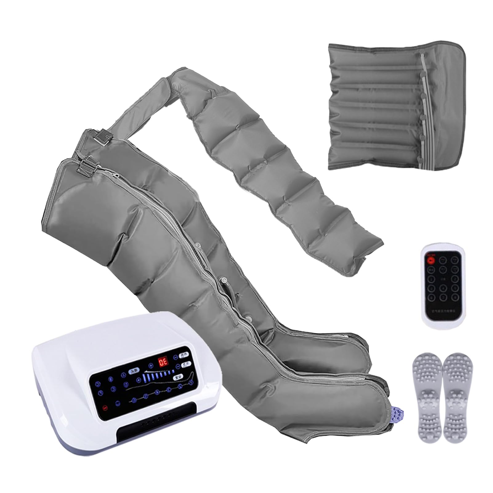 Massaggiatore per drenaggio linfatico, Compressione d’aria elettrico Massaggiatore per gambe per braccio gamba vita, rilassamento, Timer e pressione regolabile (6 camere 2 gambe+vita+1 braccia)