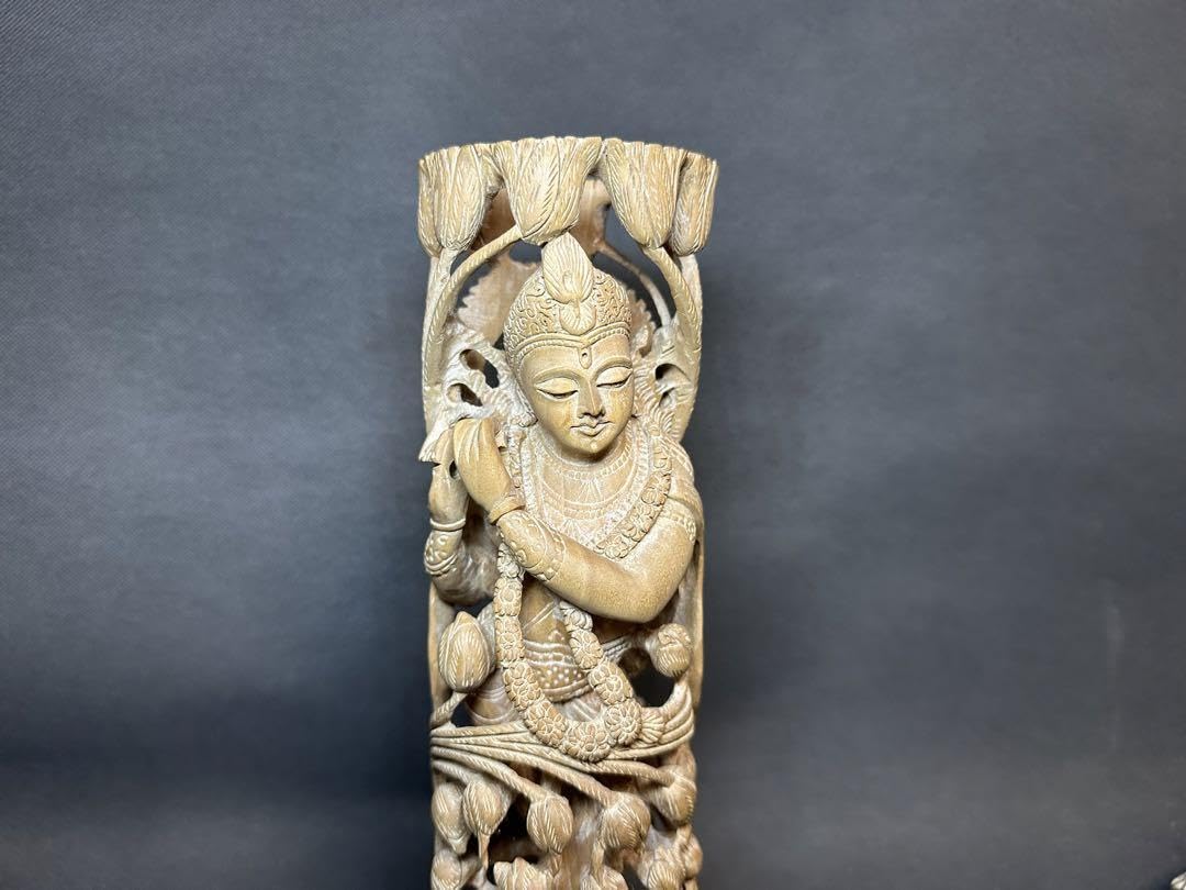 Amazon.co.jp: 木彫り インド 弁財天 観音 仏教美術 仏像 骨董 木像