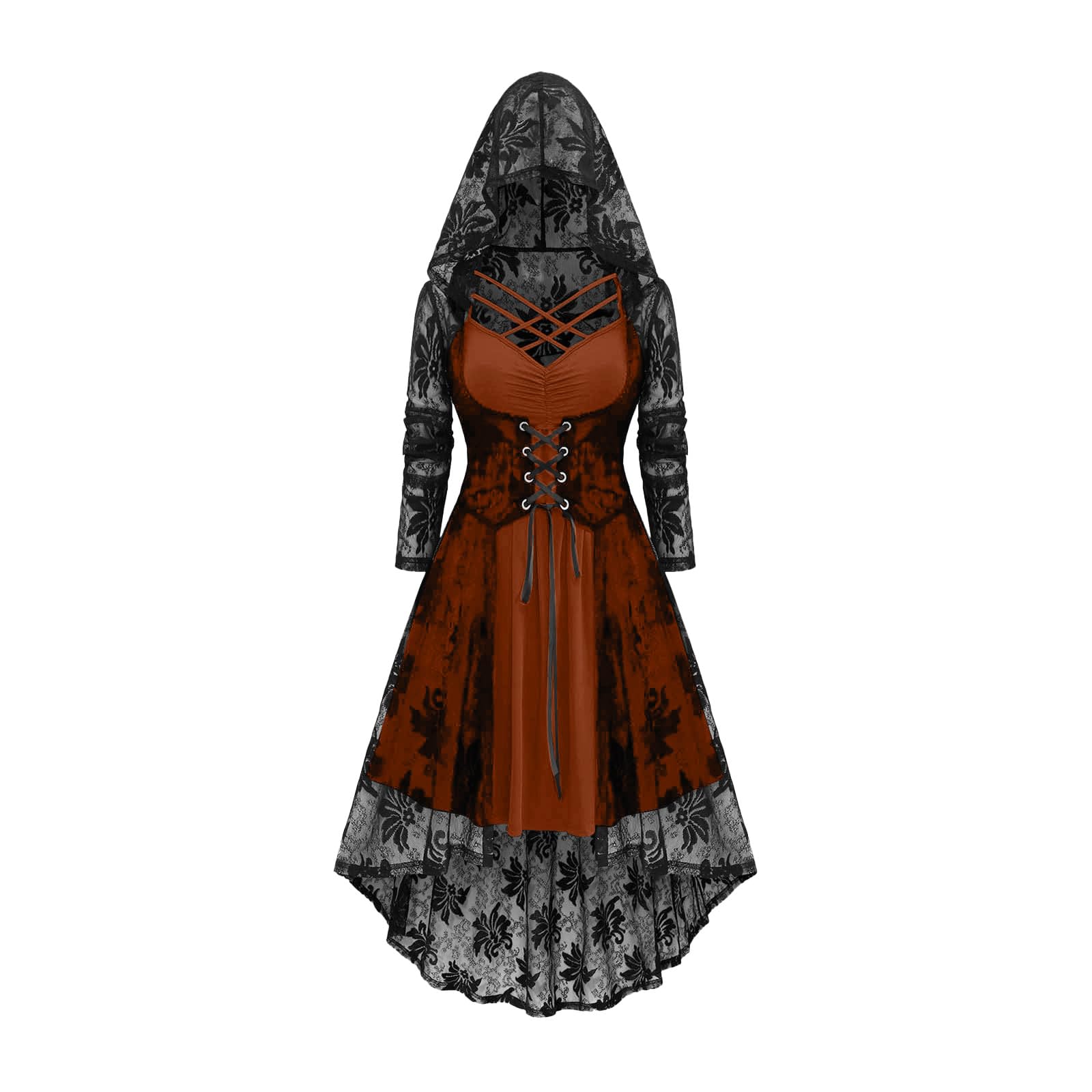 Meeyuioe Womens Halloween Gothic Dresses Plus Size A Line Y2K Hooded Dress Casual Off Shoulder Long Sleeve Party Evening Costumes Witch Halloween Costumes Orange L