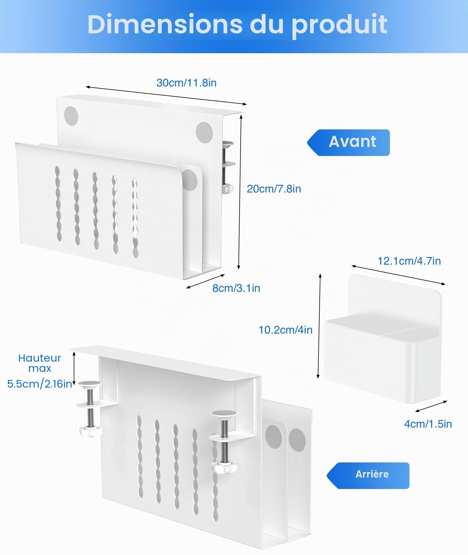 Rangement LatéRal de Bureau, Couche Double Rangement Sous Bureau Avec Porte-Stylo Magnétique Sans Perceuse Compartiment de Gestion Des CâBles en Acier Support pour Ordinateur Portable Maison