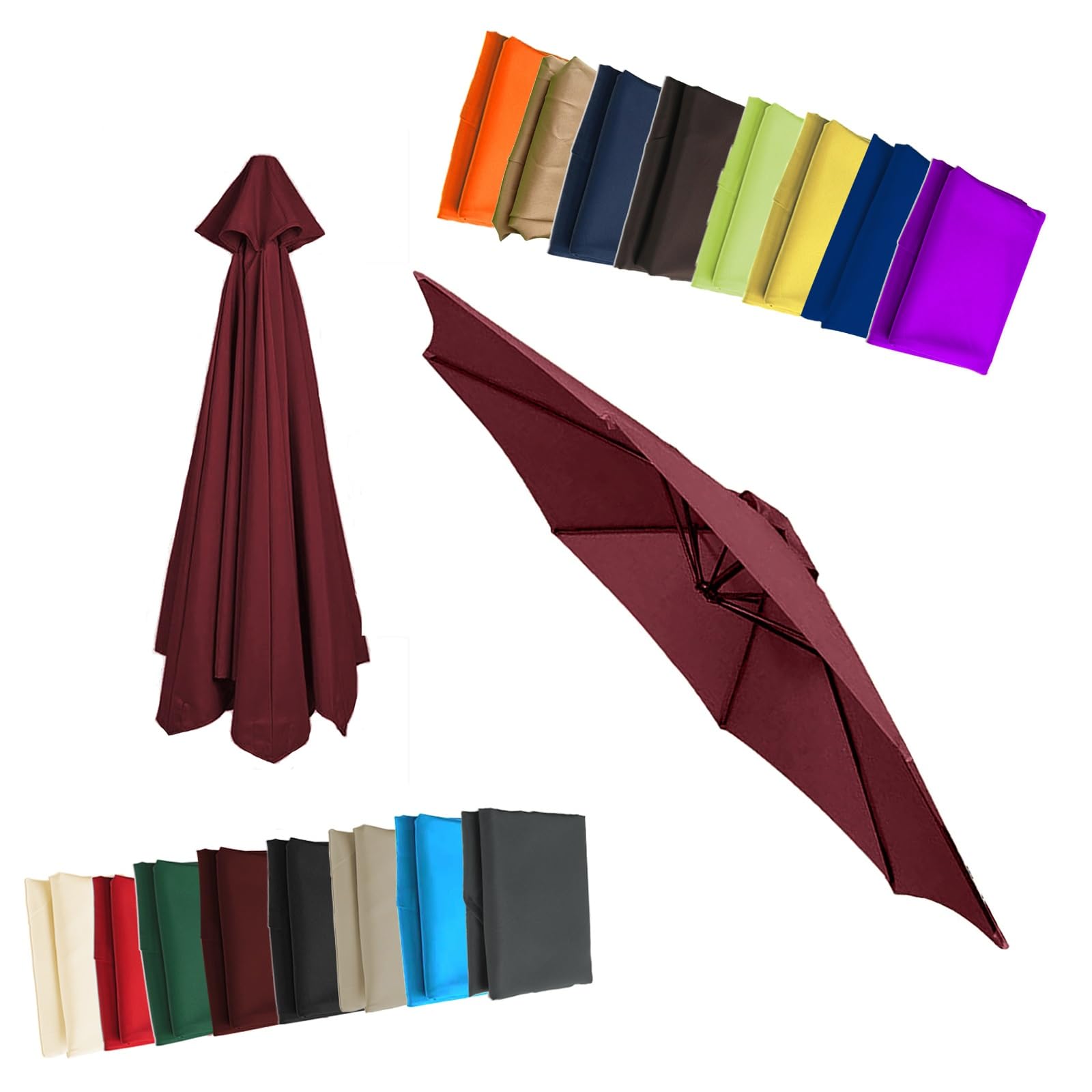 Replacement Parasol Canopy - Cloth For 2/2.3/2.5/2.7/3/3.50m 6/8 Arms Garden Umbrella Replacement Cover Fabric(Wine red,6.5ft (200cm)/8 Ribs)