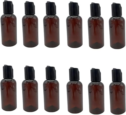 Natural Farms Botellas de plástico ámbar Boston de 2 onzas, paquete de 12 botellas vacías rellenables, sin BPA, aceites esenciales, aromaterapia,