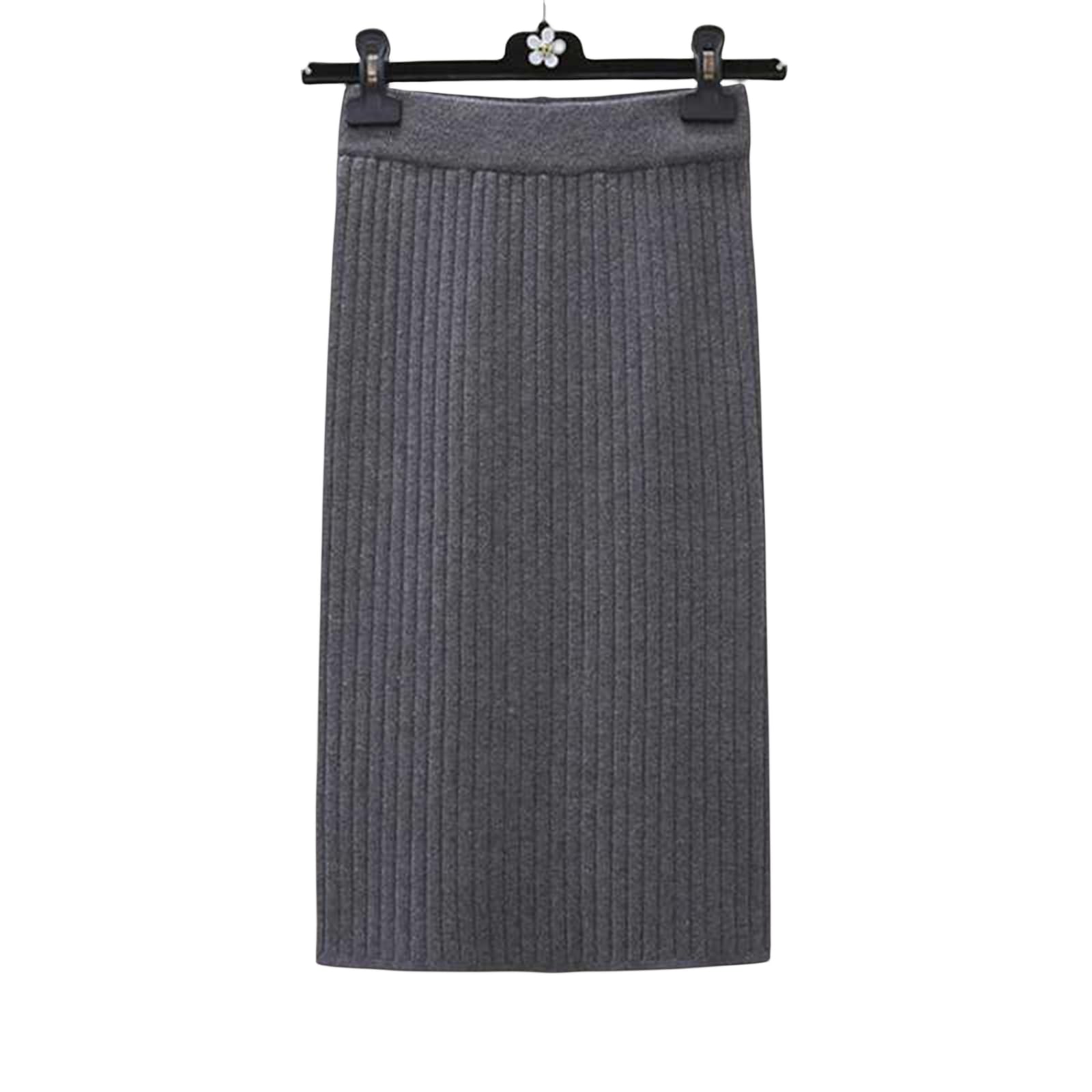 TEidea Spódnice damskie, retro, wysoka talia, gruba dzianinowa spódnica midi z elastycznym ściągaczem i eleganckimi plisami w czterech długościach
