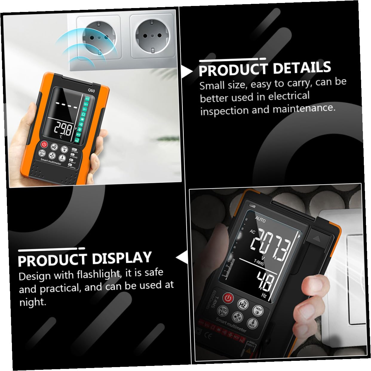 Luxshiny Q60 Automatic Digital Multimeter with Ncv Non-Contact Voltage Detection, True Effective Value, Backlit LCD, Continuity Buzzer, Diode Test, Data Hold, Auto Range Auto Power Off –