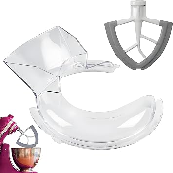2PCS Flex Edge Beater and Pouring Shield Compatible with Kitchen Aid 4.5-5QT Mixer Bowl, Paddle Attachment with Silicone Edges Compatible with Kitchen aid Mixer Accessories and Attachments
