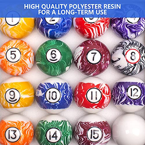VSSAL Billiard Balls Set Pool Table Balls MarbleSwirl Style 16 Ball
