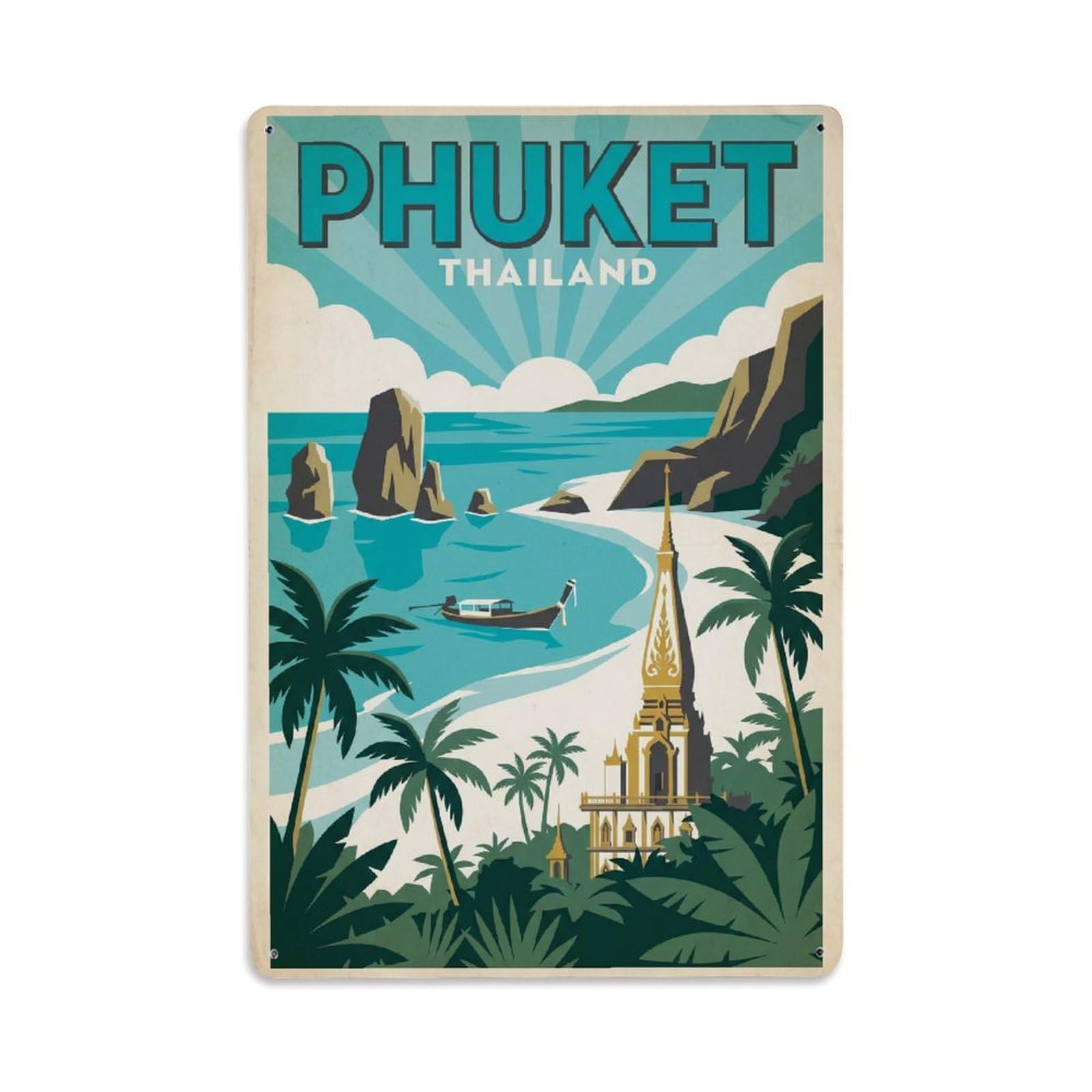 Thailand Phuket Vintage Travel Metal Tin Sign Plaque Wall Decor for Cafe, Club Bar, Office, Garden Metal Poster 8x12Inch