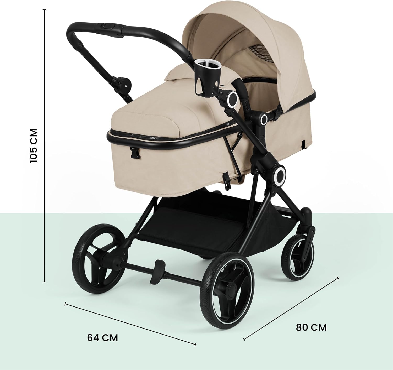Ickle Bubba Atom All-in-One i-Size Travel System, 3-in-1 Kinderwagen mit Cirrus Autositz & ISOFIX Basis, geeignet von Geburt an bis 22kg, kompakter & leichter Kinderwagen (Stein)