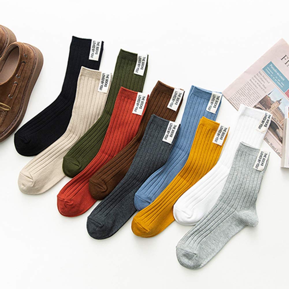 10 pares de calcetines de algodón para mujer, supertranspirables, monocolor, rayas verticales, 10 colores
