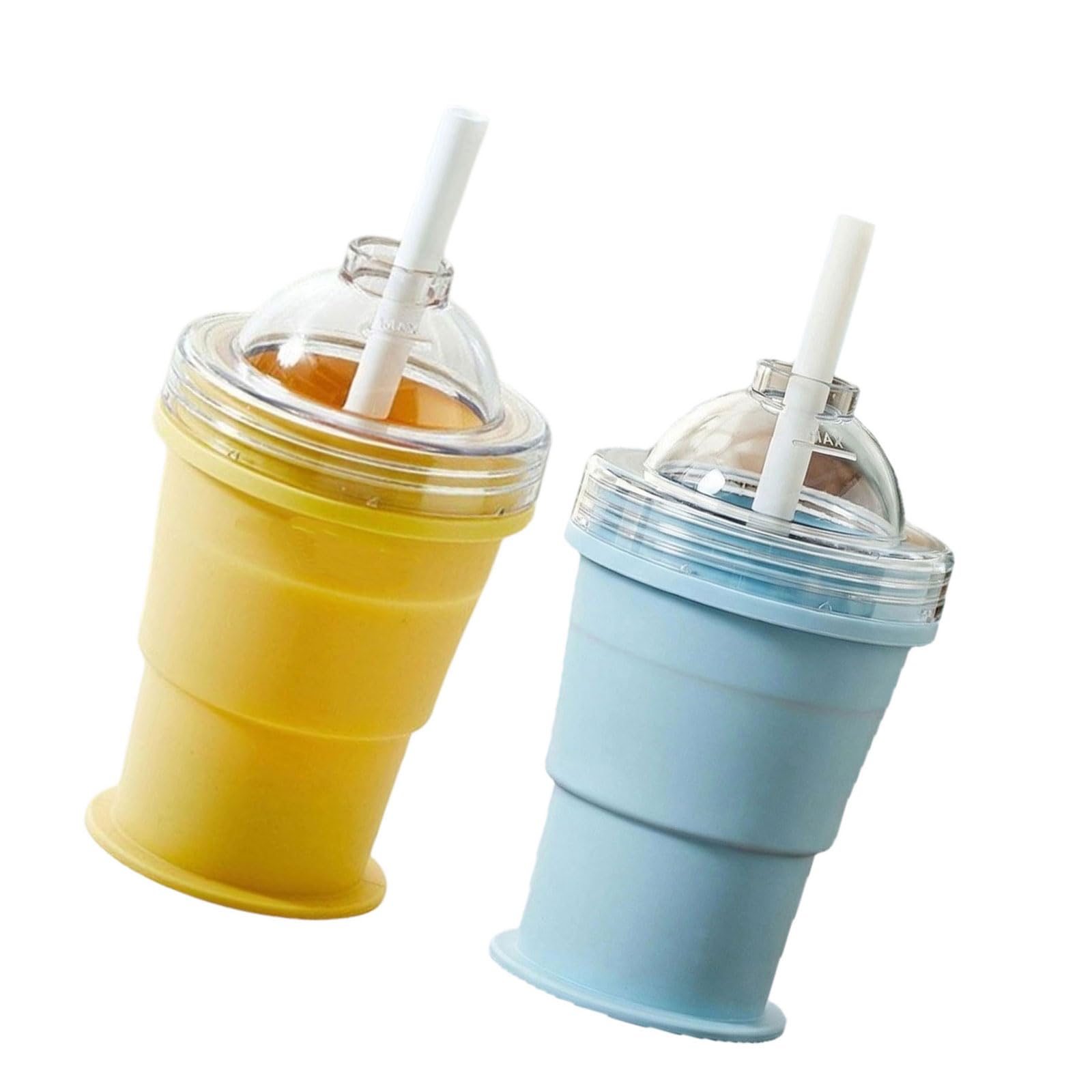 Ljmyy 2 in1 Foldable Silicone Cup Ice Ball Maker Mold Ice Sphere Maker Folding Cup with Straw for Coffee,Juices Outdoor