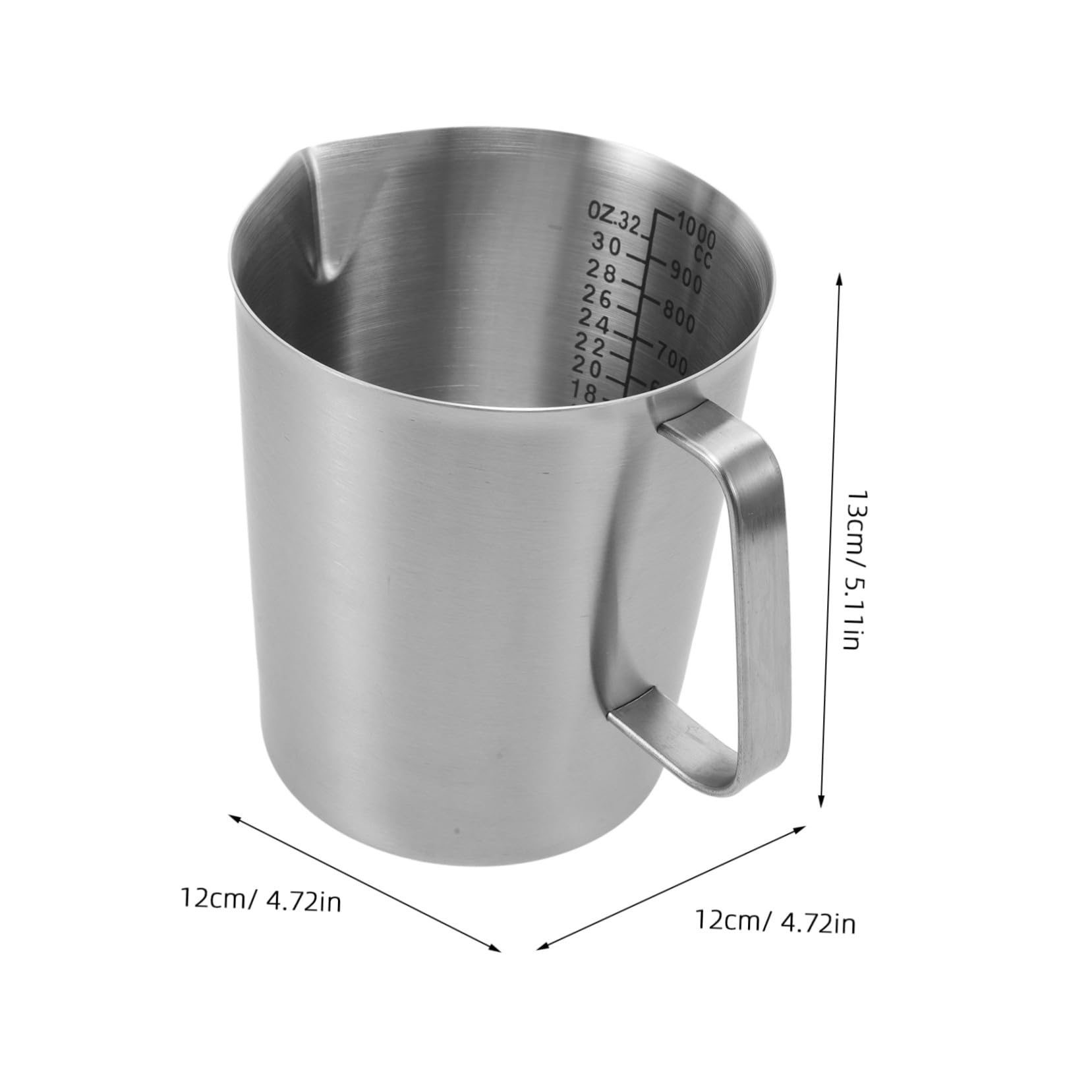 NOLITOY Jarra Taza Medidora para Espumar Leche de Acero Inoxidable Capacidad de 1000ml Asa y Pico Antigoteo Adecuado para Hacer Latte Art y Espresso
