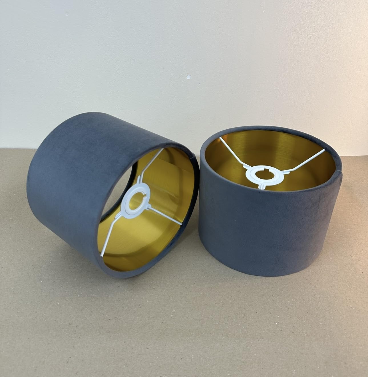 Plush Velvet Lampshade for Ceiling Shade, Table, Floor Lampshade with Brushed Gold Lining Handmade in The UK. (Grey, Diameter 40 x 28cm Height)