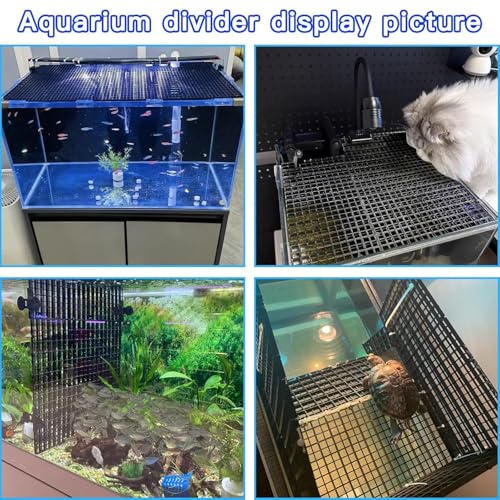 Image of VAYINATO Black Plastic Divider Panel Separator Grid Isolation Board and Aquarium Fish Tank Glass Clossing Top Lid Cover Support Clip Clamp (3 Egg Crate / 6 Acrylic Clear Clips Holder, 6mm)