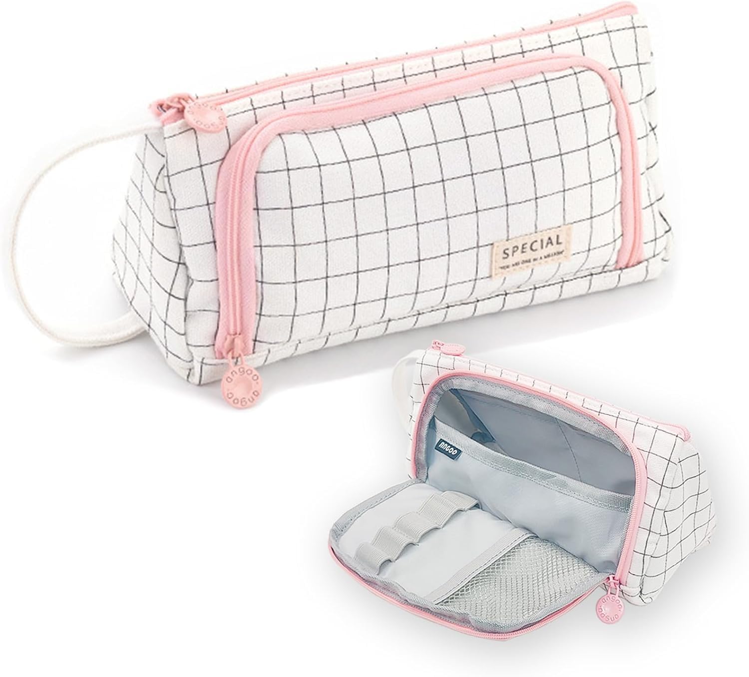 Topinon Polyester Big Capacity Pencil Case High Large Storage Pouch Marker Pen Case Simple Stationery Bag School College Office Organizer for Teens Girls (White)-image-27