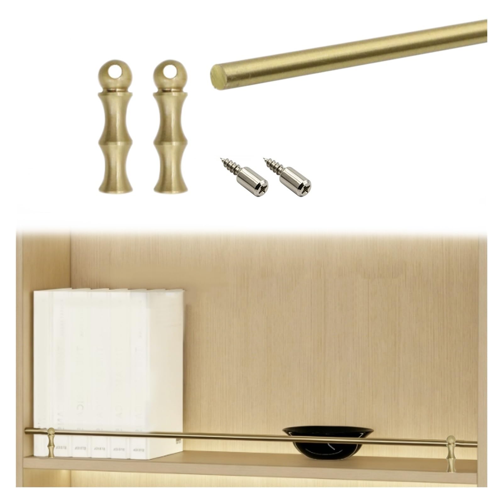 Detachable Shelf Guard Railing 25 30 40 55 60 75 85 100 120 cm, Sturdy Anti-Fall Rail for Shelving with Posts & Screws, Decor Guardrail Bar for Glassware, Collectibles(Style C,L 37.8"/96cm)