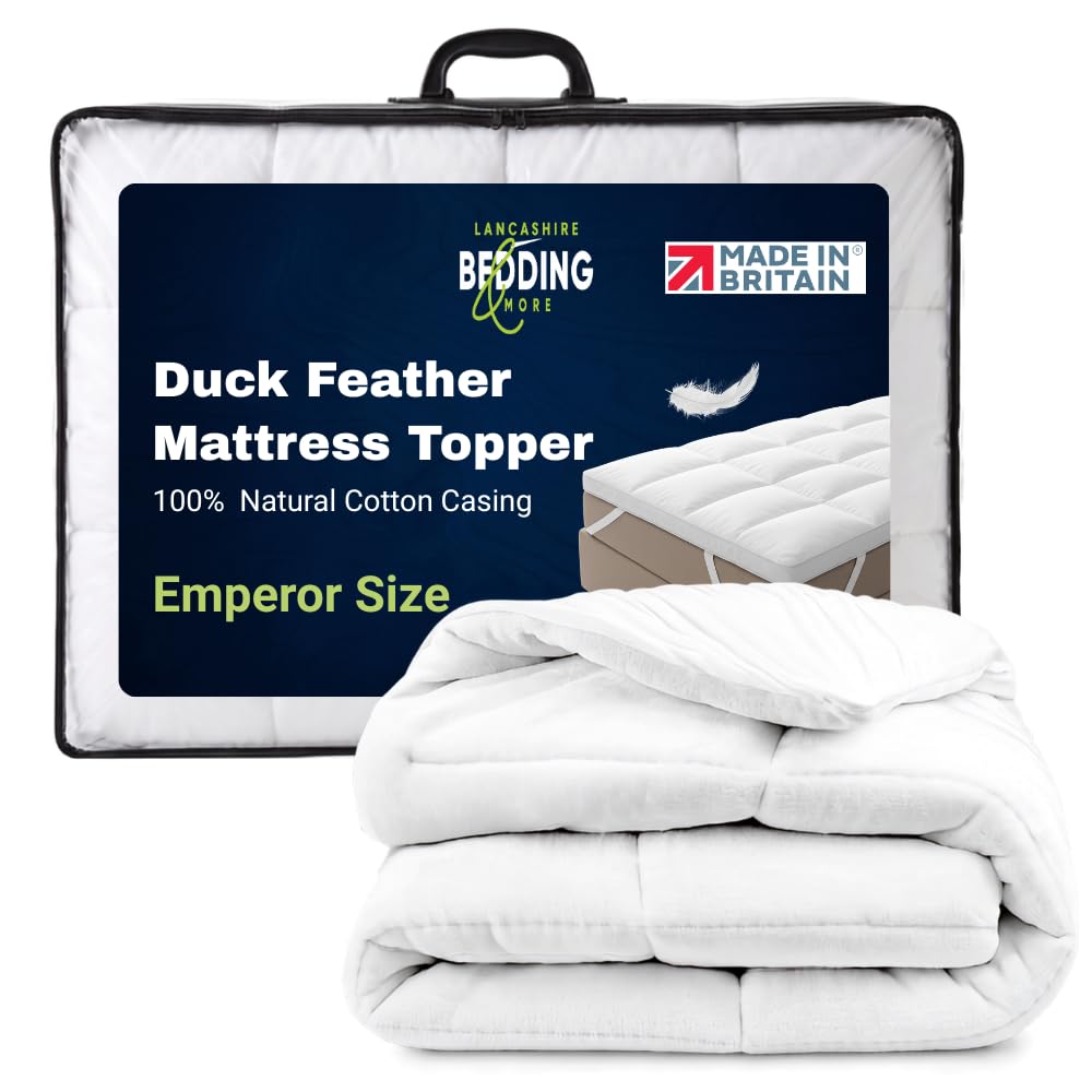 Lancashire Bedding Emperor Duck Feather Mattress Topper 200 X 200 CM - 2" Deep Fill, 100% Cotton Cover, RDS Certified Elastic Straps, Breathable Hotel Luxury Mattress Topper — image 1