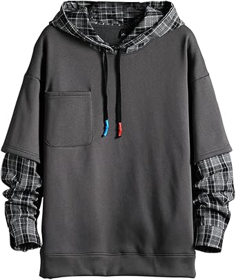 GURUNVANI Fashion Hoodies Mens Color Block Pullover O-Neck Hooded Sweatshirt Patchwork