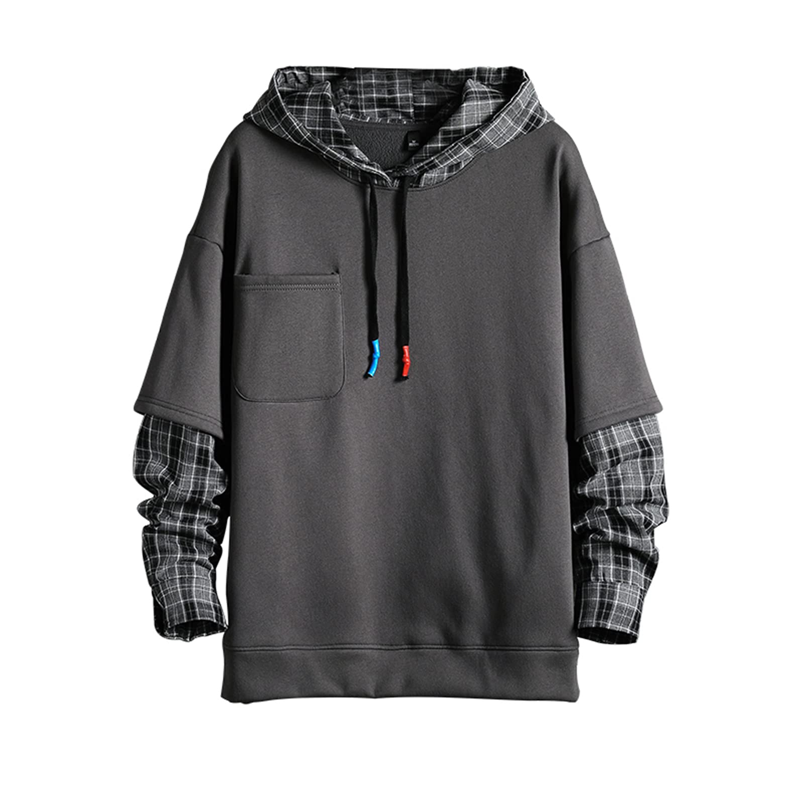 Fashion Hoodies Men's Color Block Pullover O-Neck Hooded Sweatshirt Patchwork