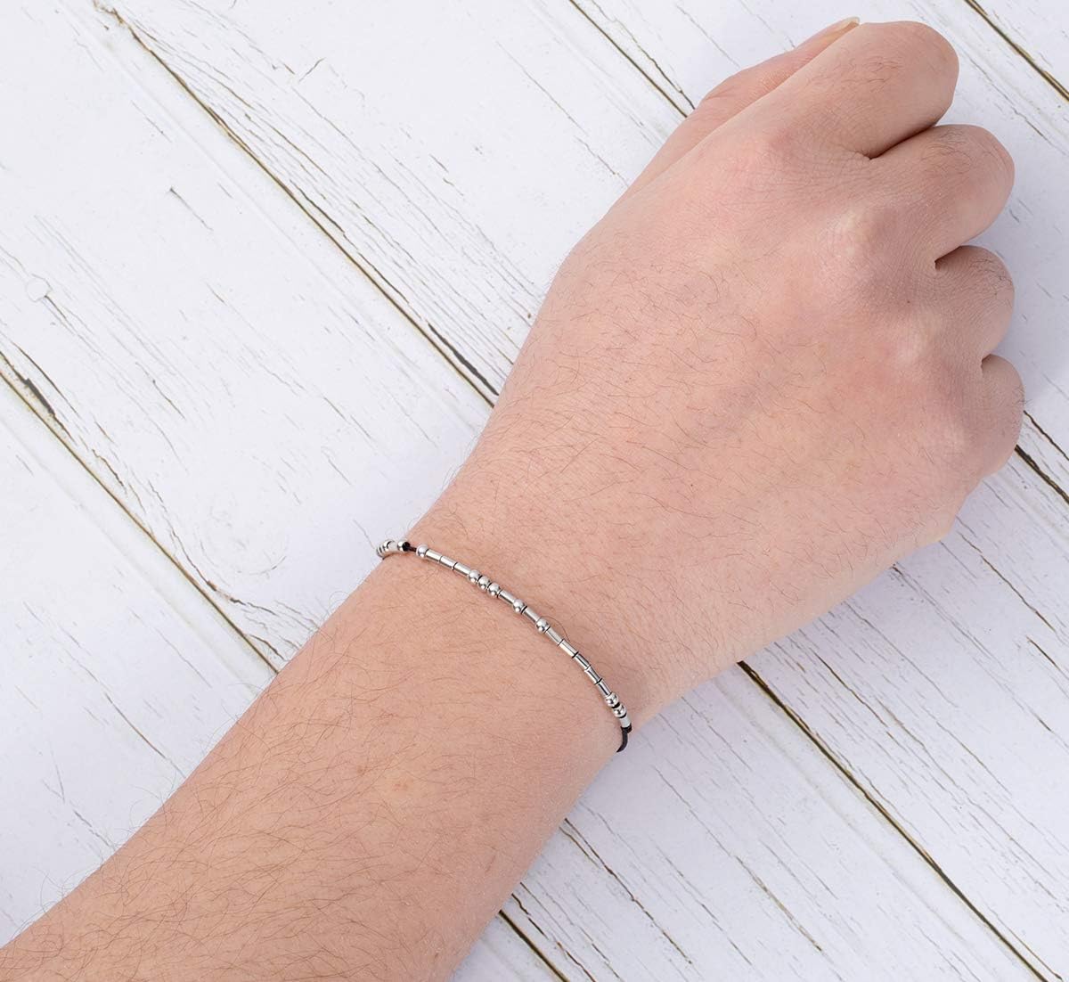 QCQHDU Morse Code Bracelets for Women Men 2 Pack Gifts for Sister Best Friend Friendship Couples Bracelets Stainless Steel Beaded Girls Jewelry