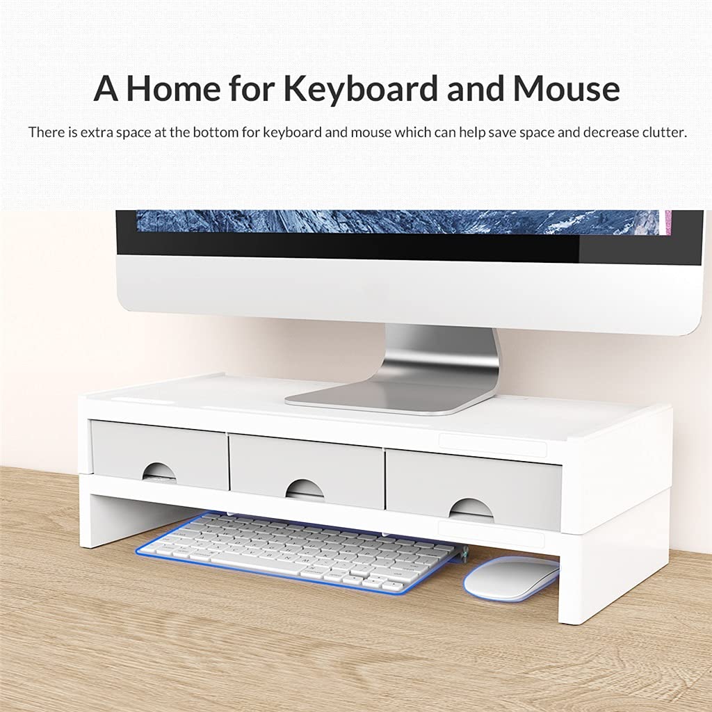 Support de Support de Bureau pour Moniteur Multifonctionnel avec Organisateur de boîte de Rangement à 3 tiroirs pour Ordinateur Portable de Bureau à Domicile(Kl-Bleu,Double)