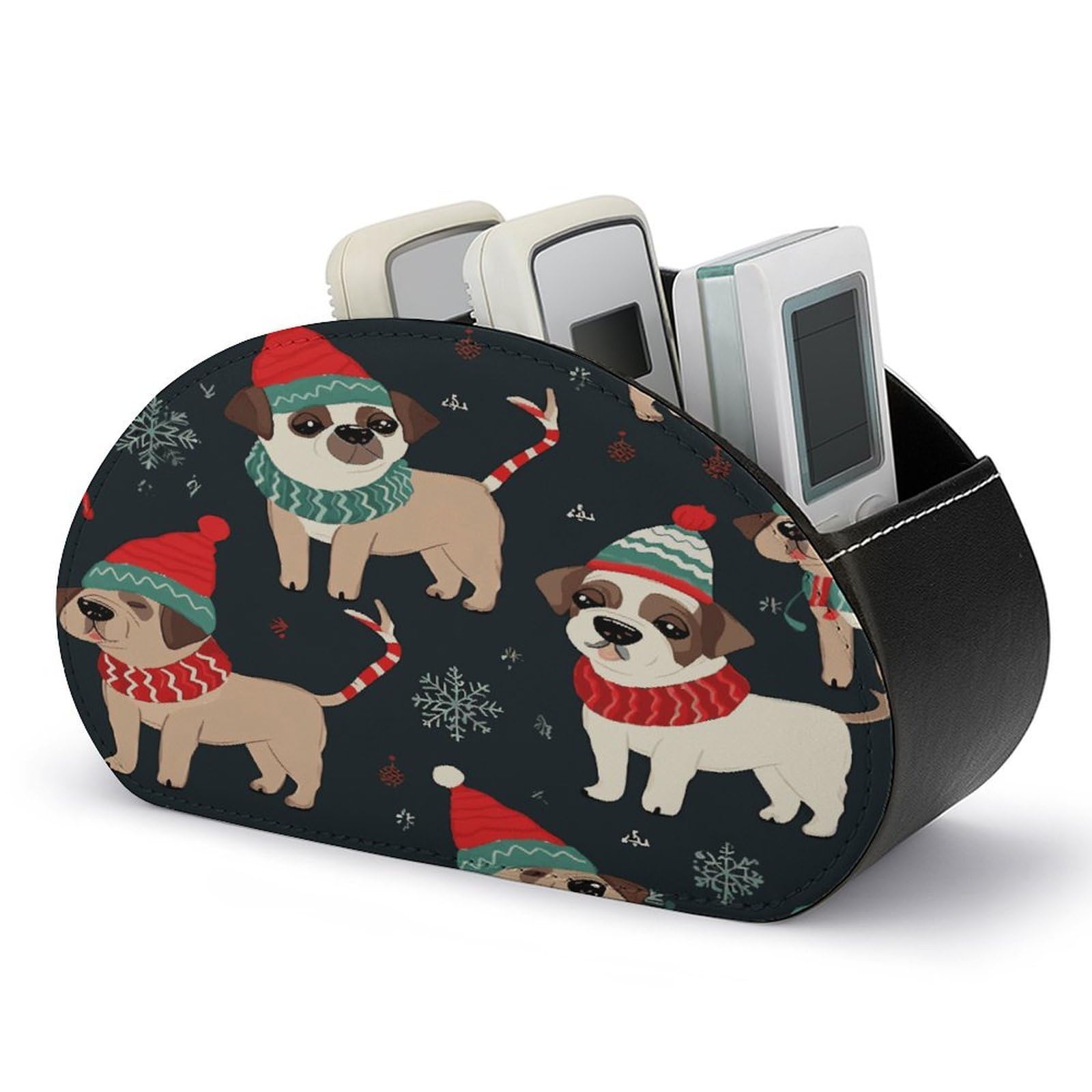 FekiLoot Merry Christmas Dog Remote Control Holder, PU Leather Remote Control Organizer Box Stationery Remote Control Box Desk Storage Organizer for DVDs,Glasses,Pens,Media Players