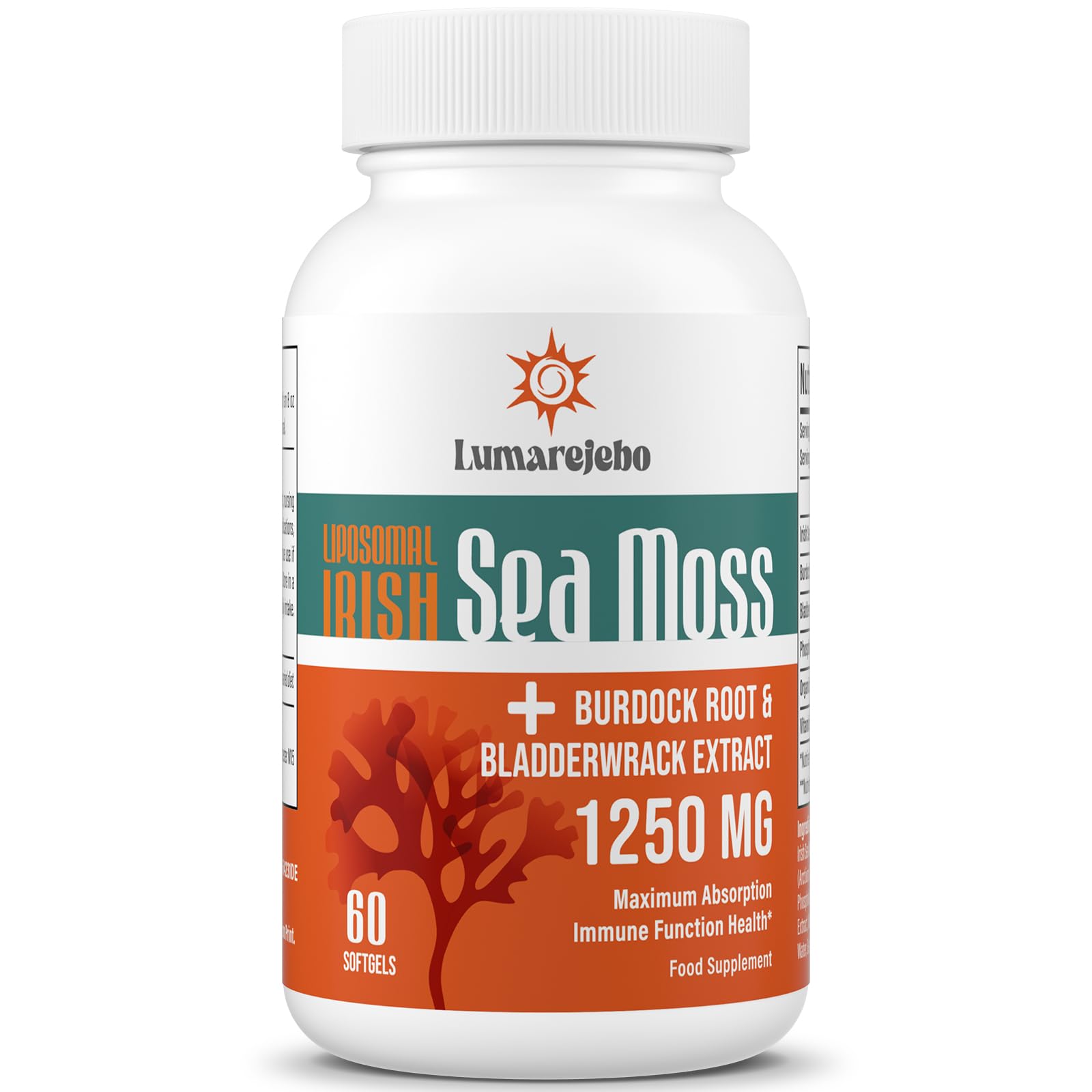 Sea Moss 30,000 mg, Most High Strength Wildcrafted Irish Sea Moss Softgels with Bladderwrack & Burdock Root, 30:1 Extract, North Atlantic Seamoss Supplement (60 Capsules)