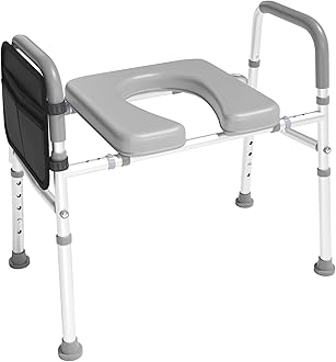 Raised Toilet Seat with Handles - Cozy Padded Elevated Medical Toilet Seat Riser, 350lb Adjustable Safety Assist Shower Chair w/Side Pocket for Adults Elderly, Handicap Pregnant Individuals