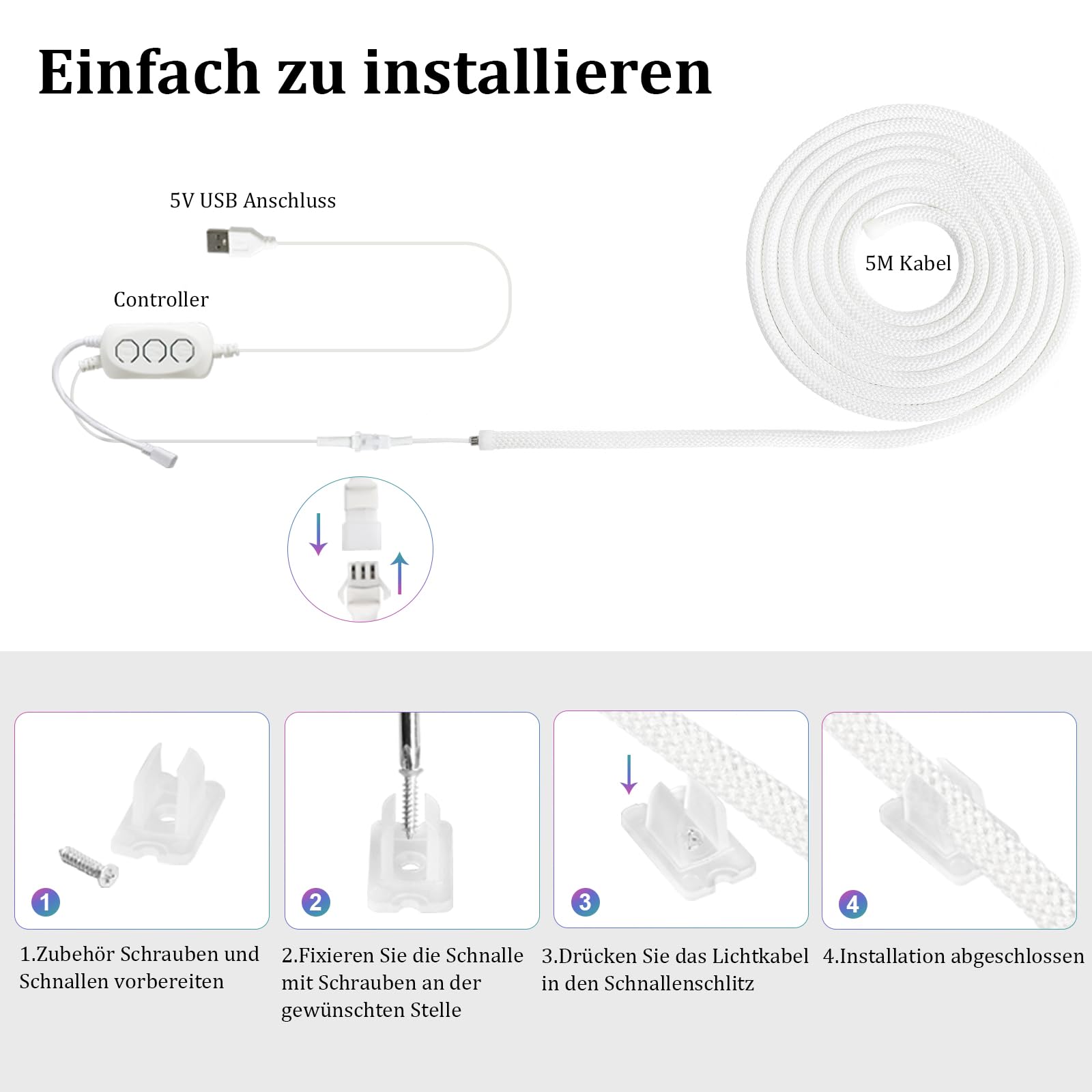 Tira LED de neón USB RGB+IC, 5 m, Bluetooth Neon LED Strip RGBIC regulable banda LED exterior IP65 resistente al agua, 50 LED/M, control por aplicación, iluminación de 360°, tira LED para exterior e