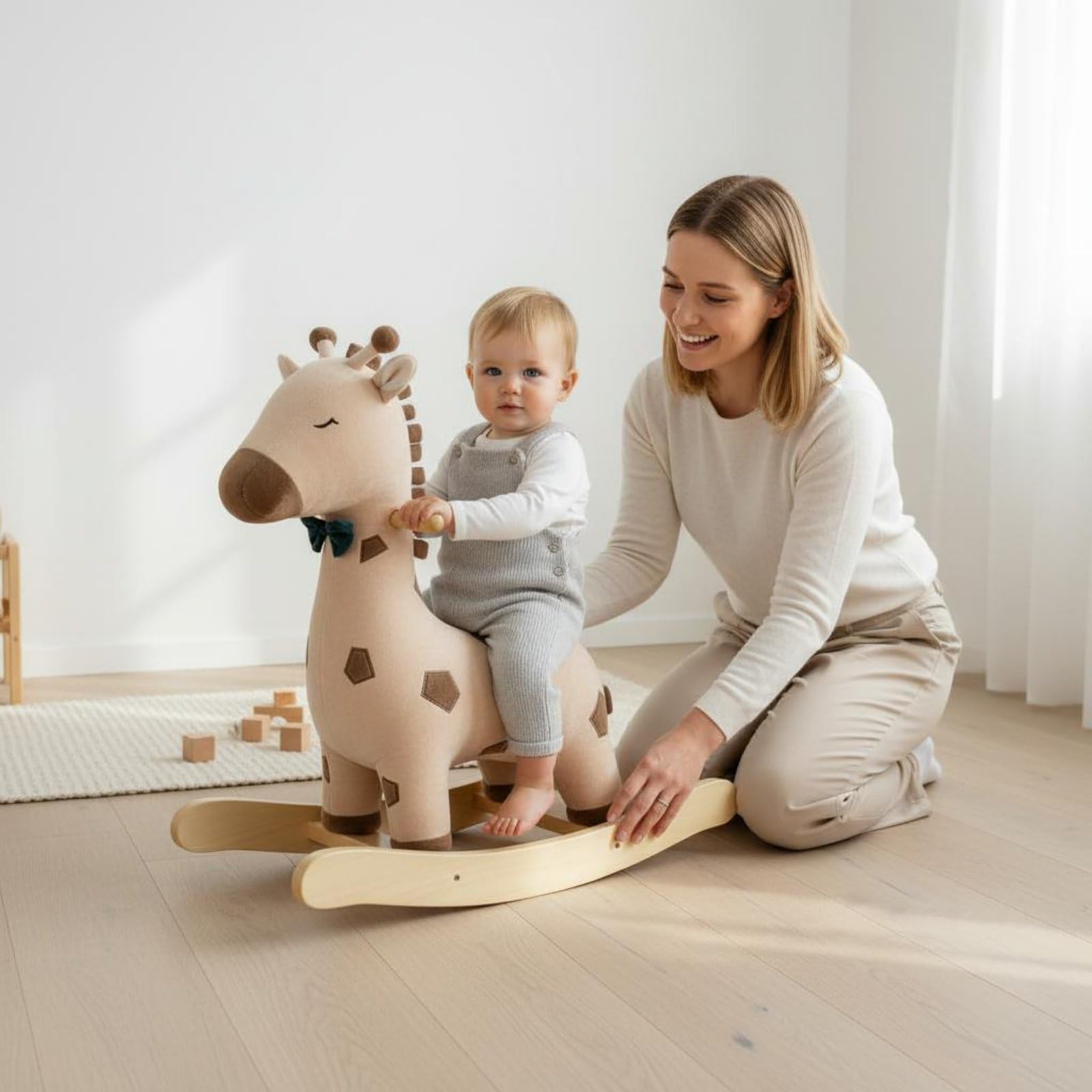 Qianly Gioco a Dondolo Giraffa in Legno Stile Nordico Dondolo a Forma di Giraffa Design Anti-Ribaltamento Giocattolo prima Infanzia per Bambini Piccoli