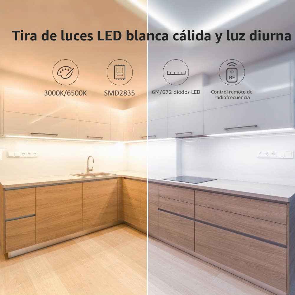 NOVOSTELLA 12M Tiras LED Regulable, 24V 1344 LEDs Barra de Luz Blanca Cálida a Blanca Fría 3000K-6500K Ajustable, con Controlador RF, Cuerda LED Adhesiva Flexible para Sala, Gabinet, Dormitorio