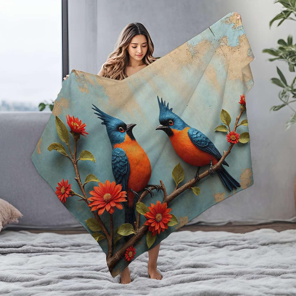 Couverture imperméable oiseaux pour pique-nique et canapé 150x200