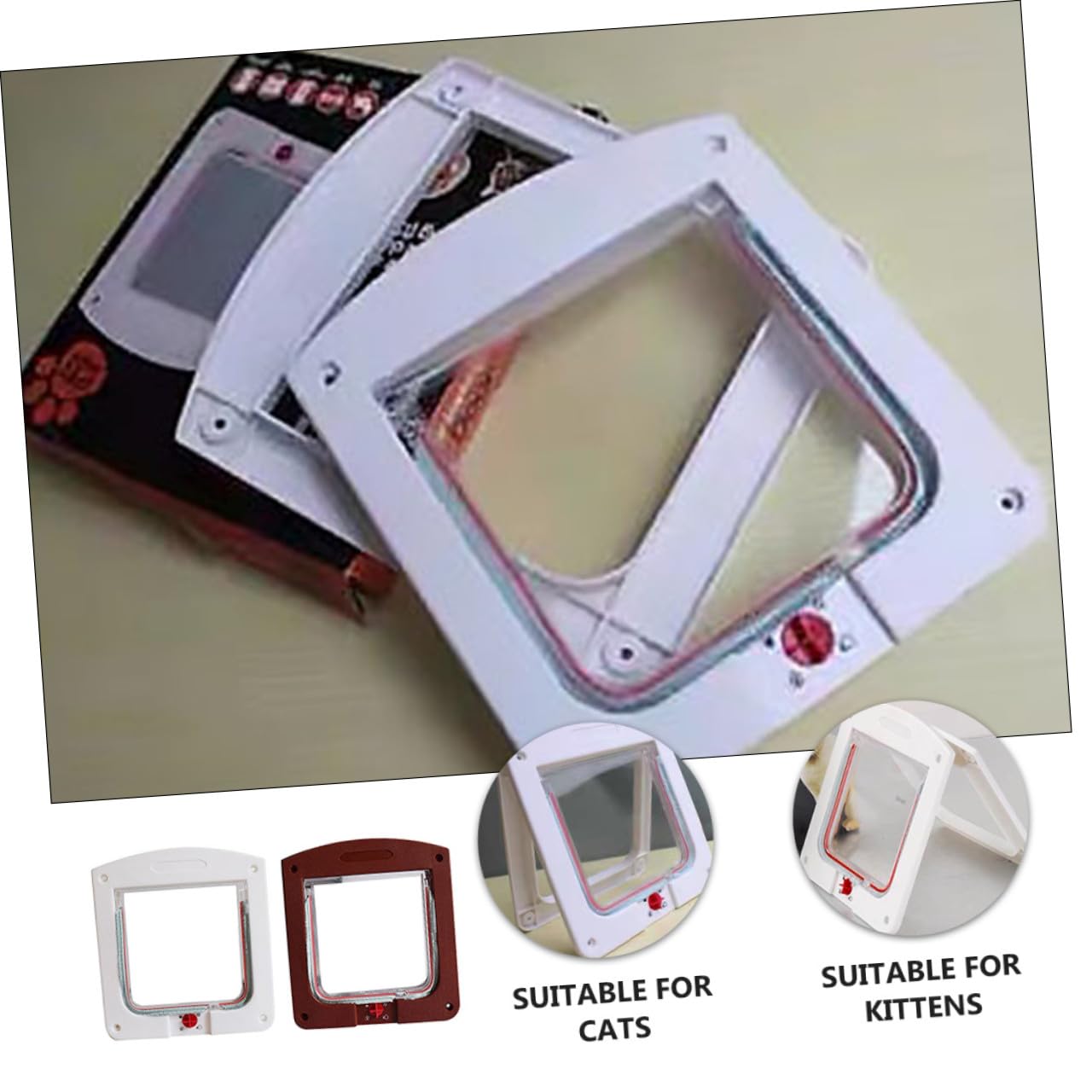 BESTonZON Lot De 2 Chatières Contrôlables pour Chats, Porte D'entrée Et Sortie Petite Taille, Plastique Blanc Et Marron, Adapté Aux Portes Intérieures, pour Chatons Et Petits Chats