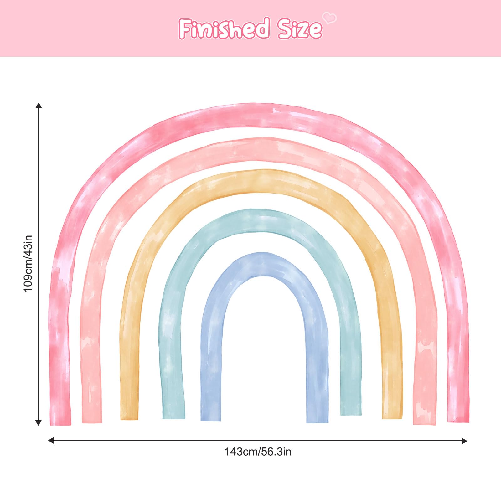 Supzone 56"x43" Large Rainbow Wall Stickers for Girls Watercolor Rainbow Wall Decals Peel and Stick Vinyl Wall Art Decor for Kids Bedroom Nursery Living Room Playroom - Image 4