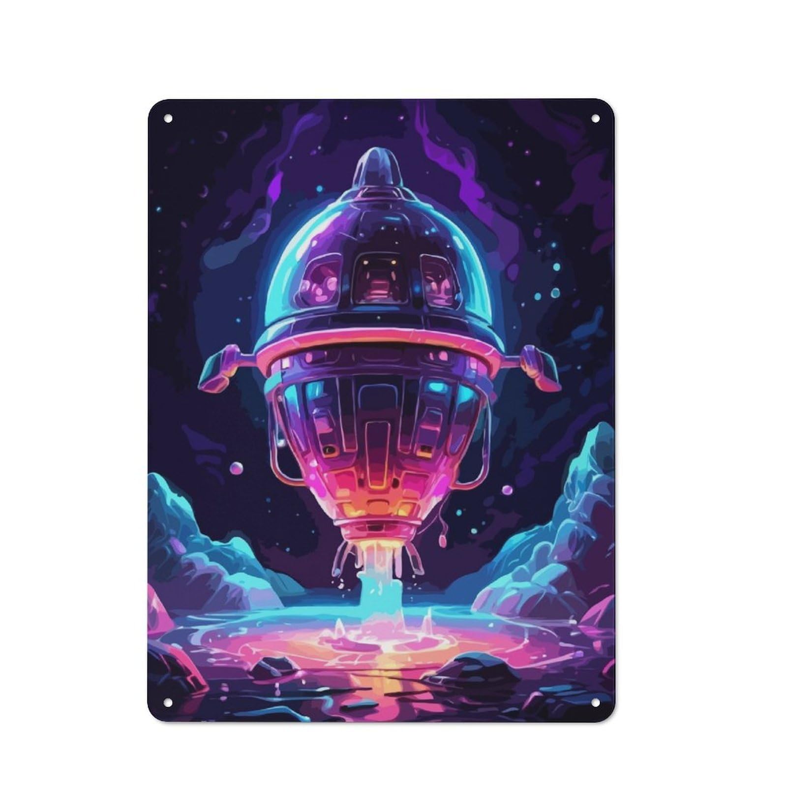 Junmoney Space Rocket Tin Wall Plaque 40X30cm With For Home Office Or Studio, Gift Idea At Christmas For Creative Workspace Decorators