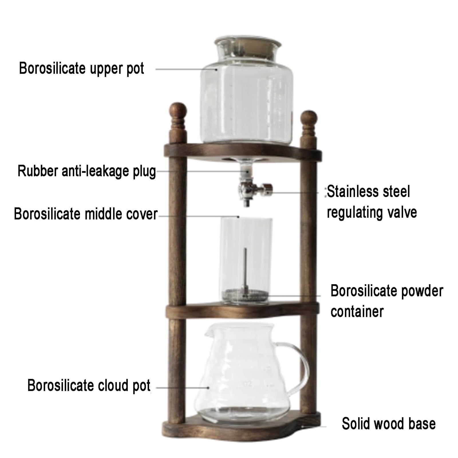 Cafetera de vidrio de borosilicato de alta calidad, cafetera de goteo de 4 a 6 porciones con válvula ajustable de acero inoxidable, ideal para uso en espresso y café