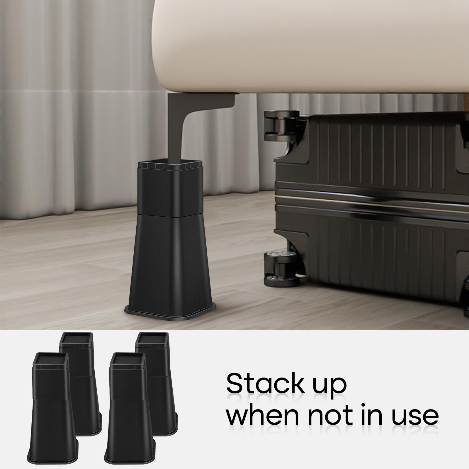 Elevadores ajustables para muebles de cama, elevadores resistentes tanto para postes como para ruedas de muebles, sofá, cama, silla, mesa (paquete de 4, 12 pulgadas)