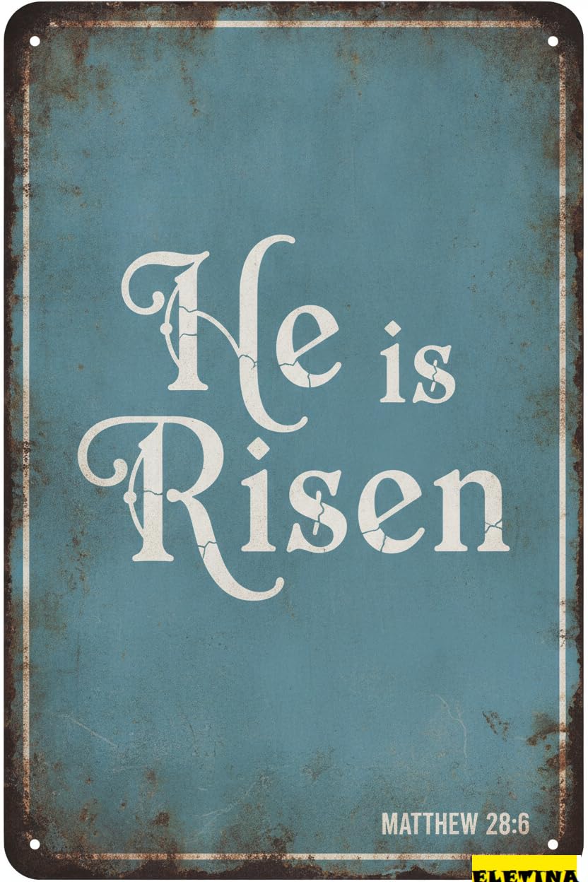 He Is Risen Easter Bible Themed Retro Metal Plaque Tin Religious Nativity Front Porch Living Room 8x12in
