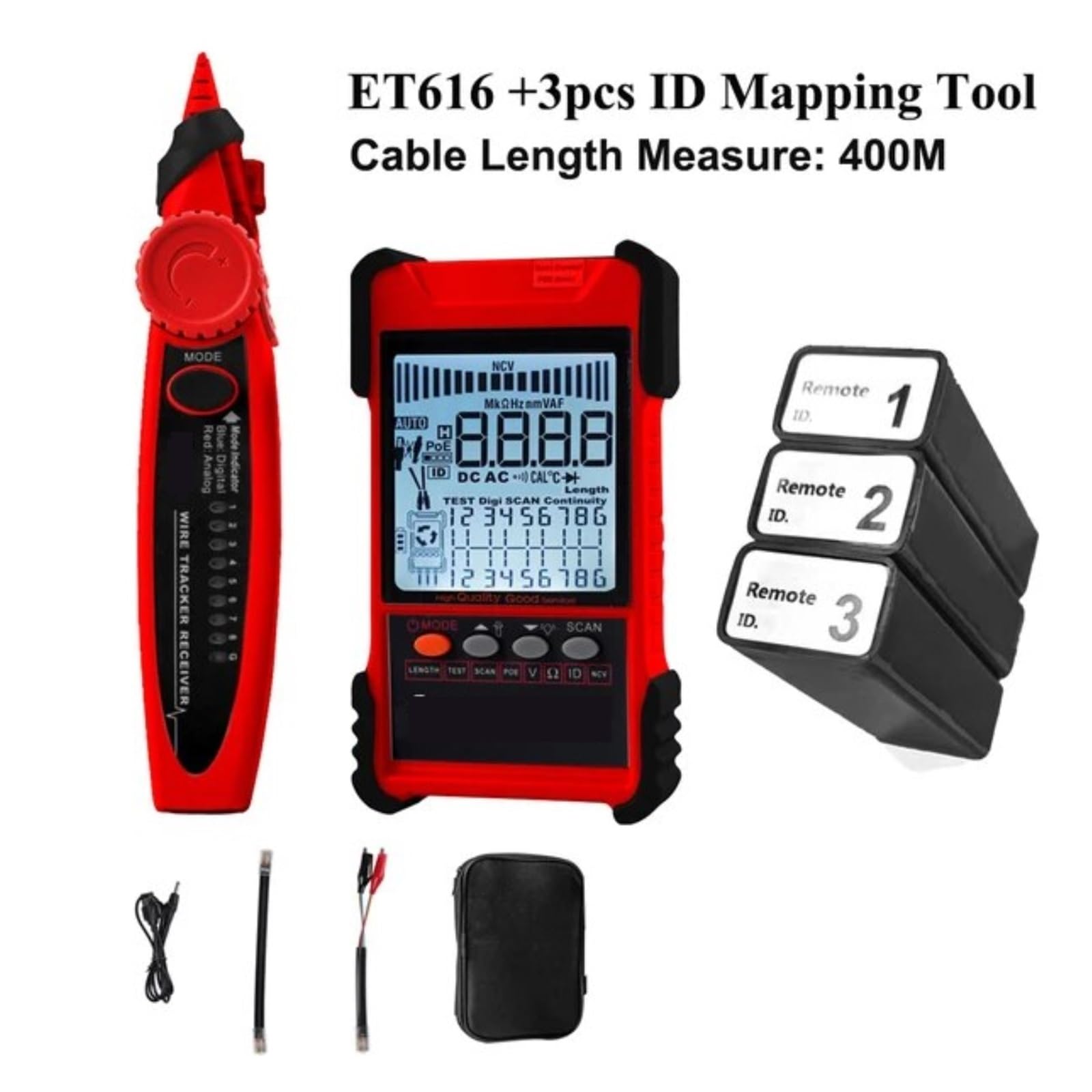 Netzwerkkabeltester Multimeter LAN Kabel Trace Test Längenmessung Empfindlichkeit Einstellbar Line Tracer Präzise Schnelle Diagnose(ET616 with 3ID)