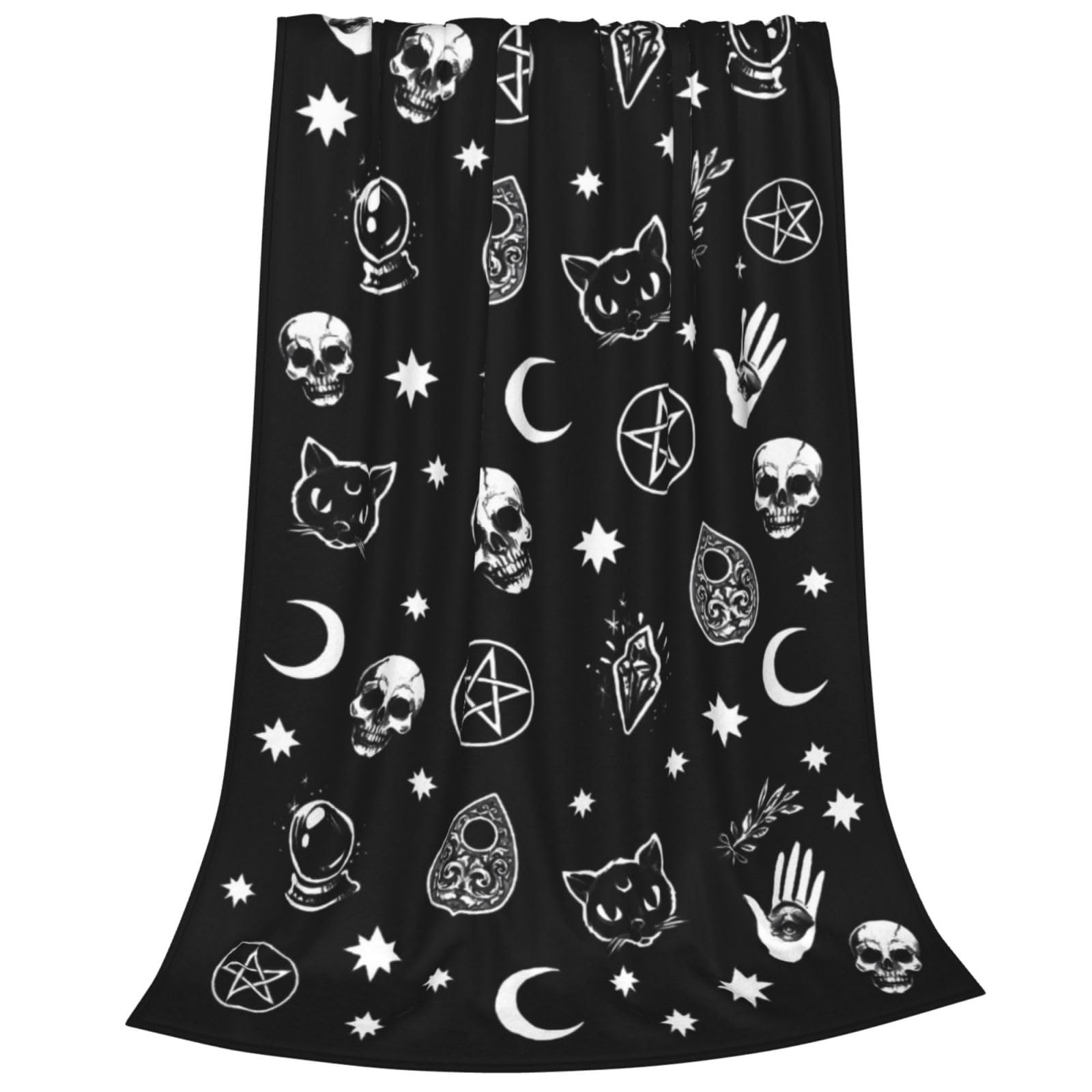 Newhomestyle Skull Cat Moon Goth Blankets, Halloween Lightweight Soft Fleece Blankets, All Season Cozy Anti-pilling Flannel Blanket, Home Decor for Sofa Couch Bed 150X125 cm โ image 1